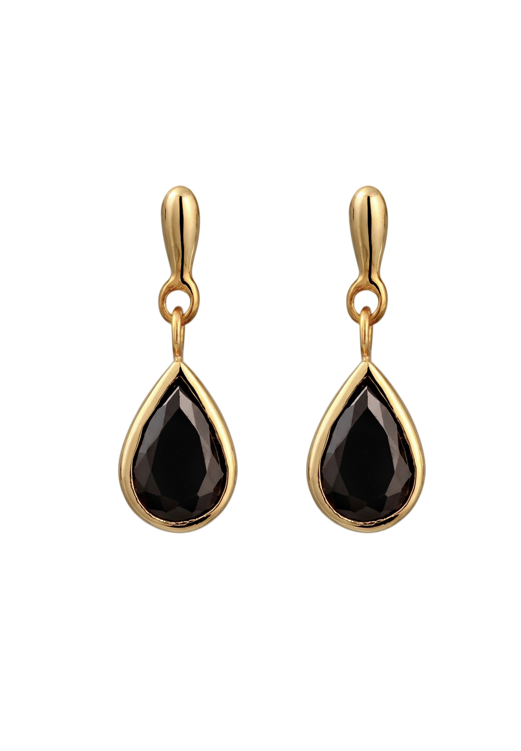 Elli Premium Paar Creolen »Ohrringe Creolen Tropfen Zirkonia Schwarz 925 Sterling Silver Gold-plated«