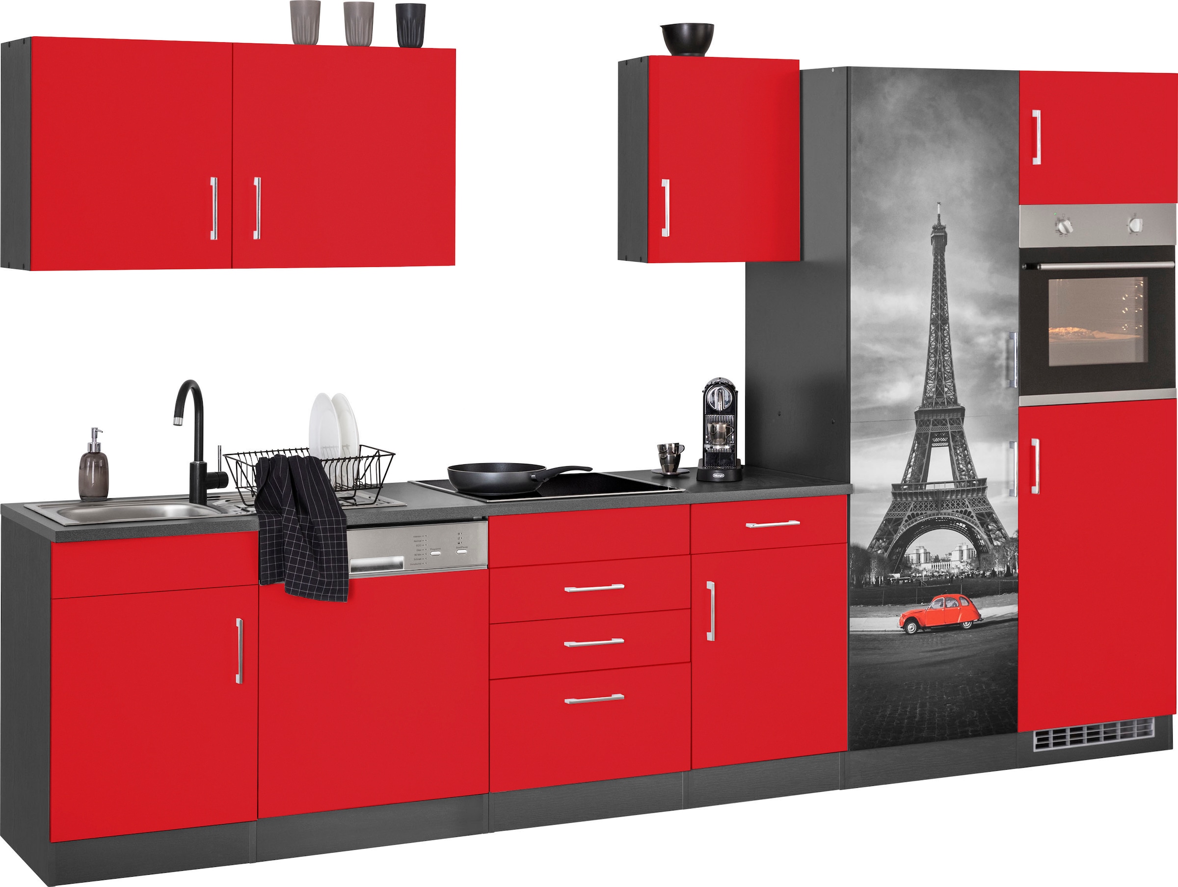 KOCHSTATION Küchenzeile »KS-Paris – Küchen mit einzigartigen Fotomotiven auf den Fronten« ohne E-Geräte, Breite 340 cm