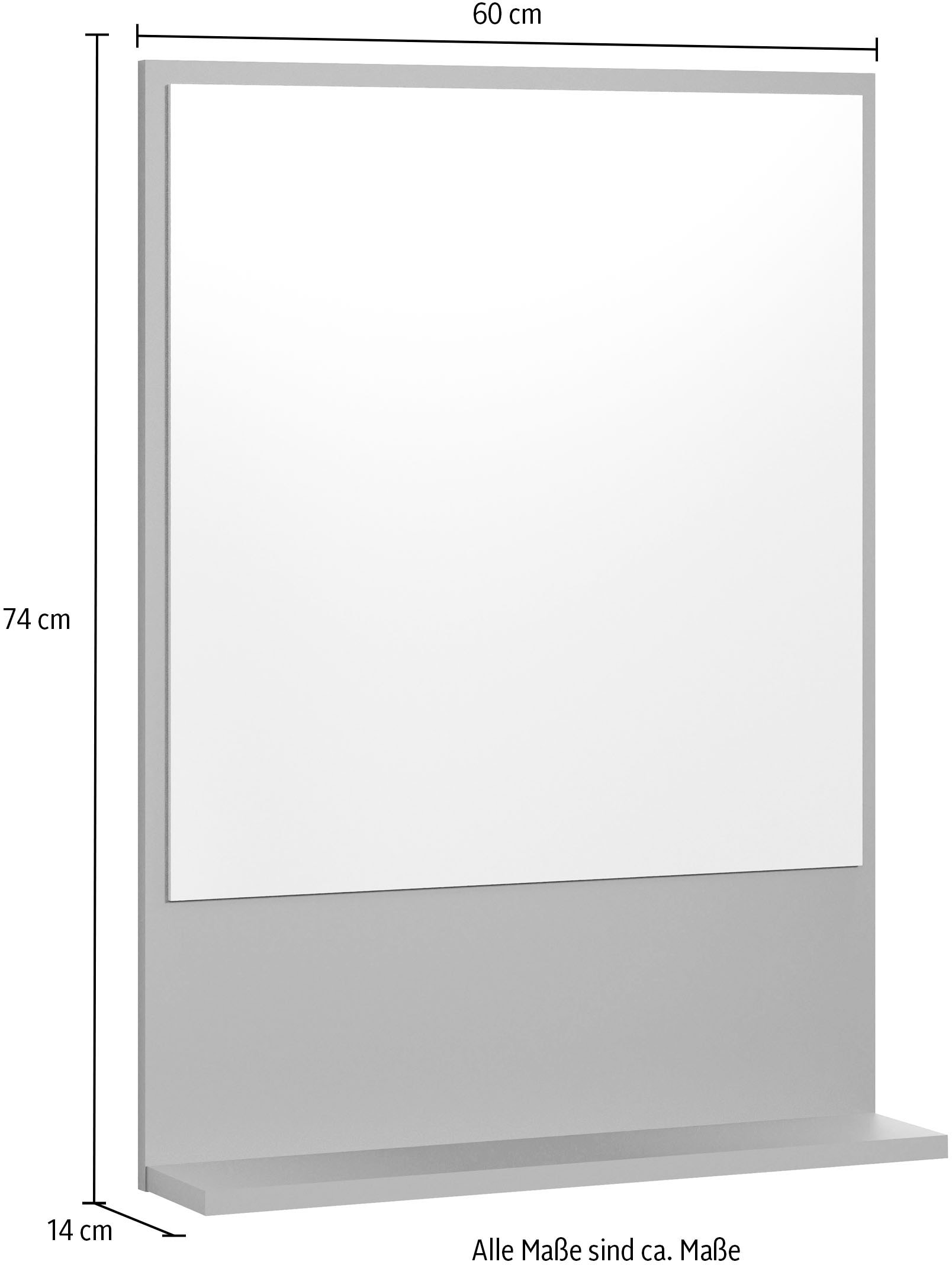welltime Badspiegel »Amrum«, (1 St.), Eleganter Badezimmerspiegel mit Ablage - Maße (B/T/H) 60-80/14/74 cm