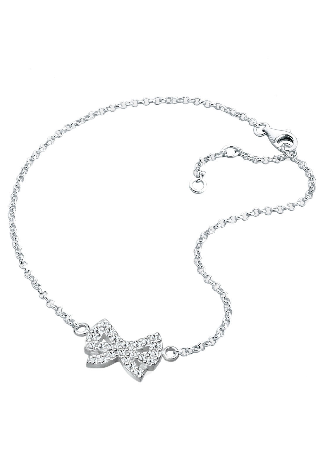 Elli Fußkette »Fußschmuck Schleife Glas Kristalle Weiß 925 Sterling Silber«
