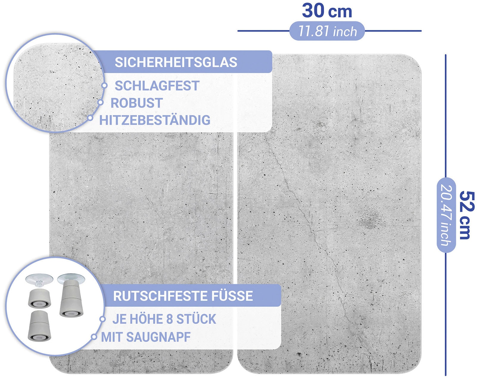 WENKO Herd-Abdeckplatte »Universal Modell Beton«, (Set, 2 tlg.), Herdabdeckung für alle Herdarten, kratzfest, mit rutschfesten Füßen