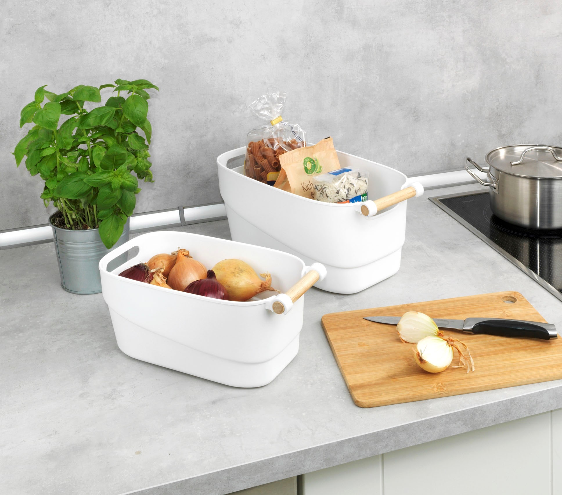 WENKO Badorganizer »S«, (Set, 2 St.), mit Holzgriff, für Kleinaufbewahrung