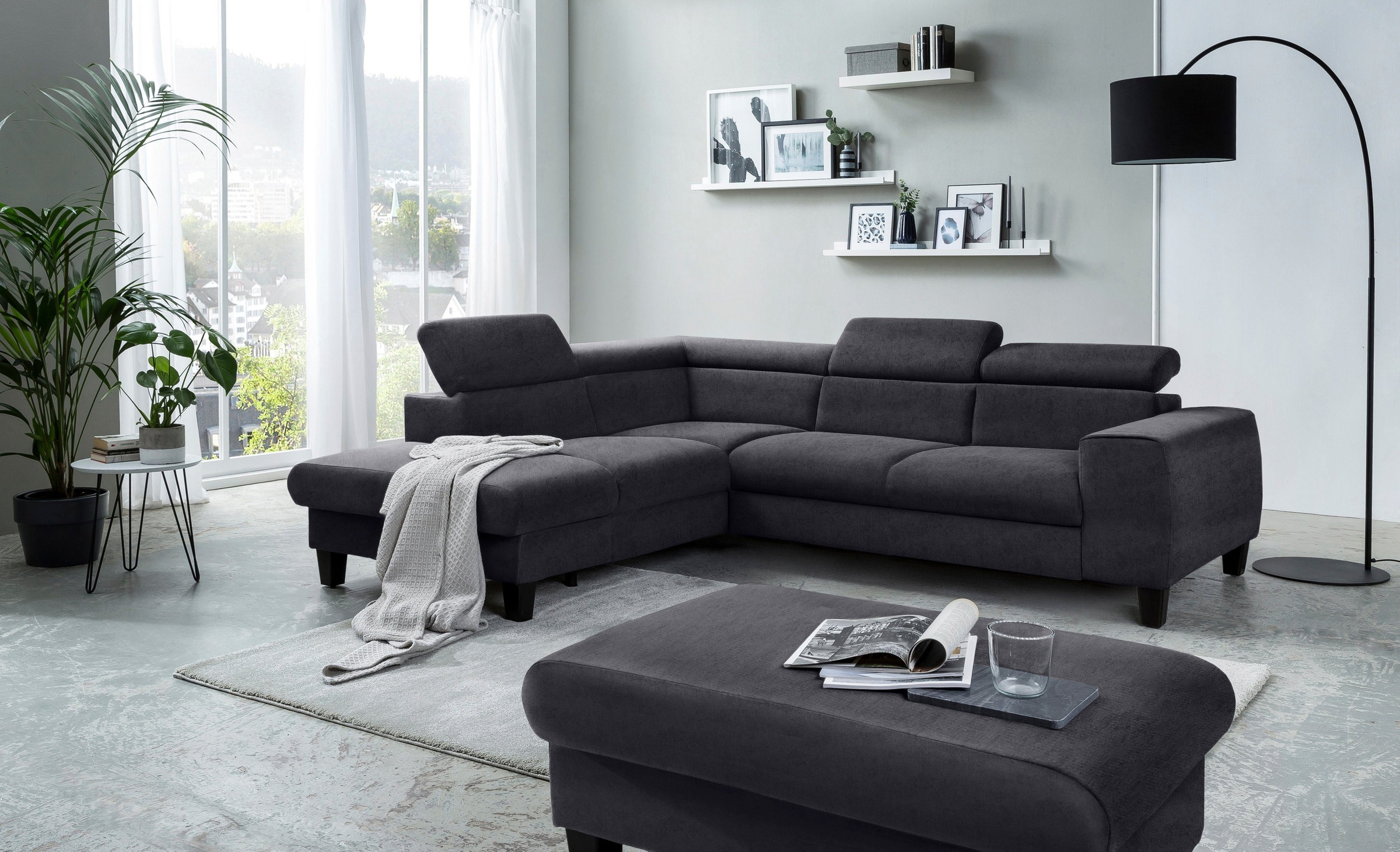 COTTA Polstergarnitur »Morven L-Form«, (Set), Set bestehend aus: Ecksofa mit Kopfteilverstellung & Hocker