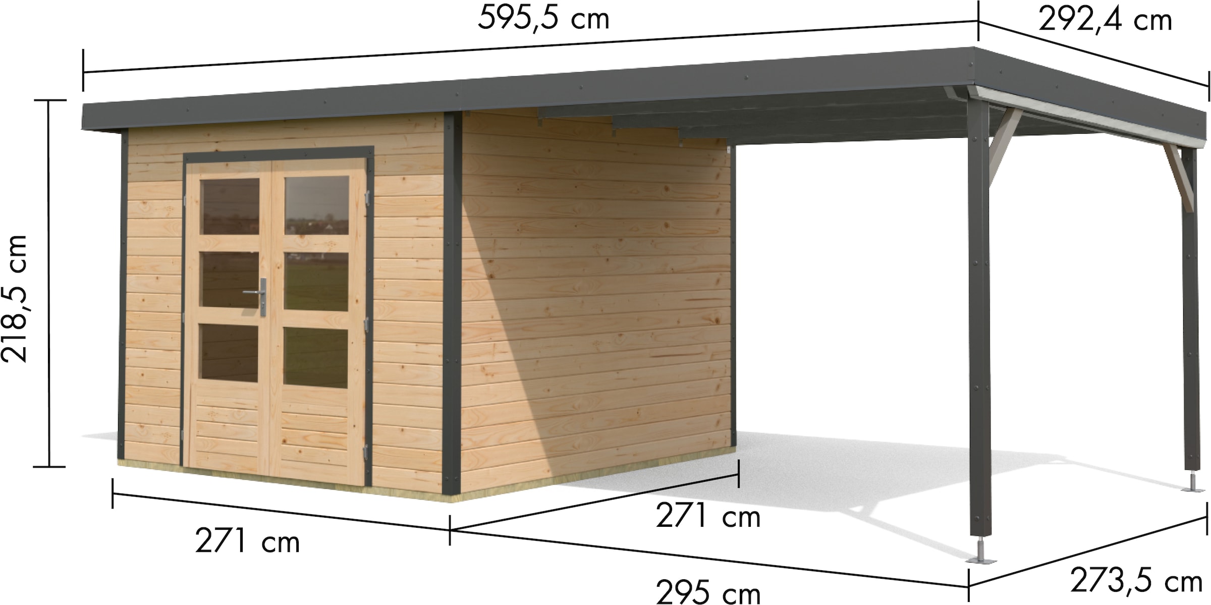 Karibu Gartenhaus »Plutino 6  SET, in verschiedenen Farben« inkl. Anbaudach