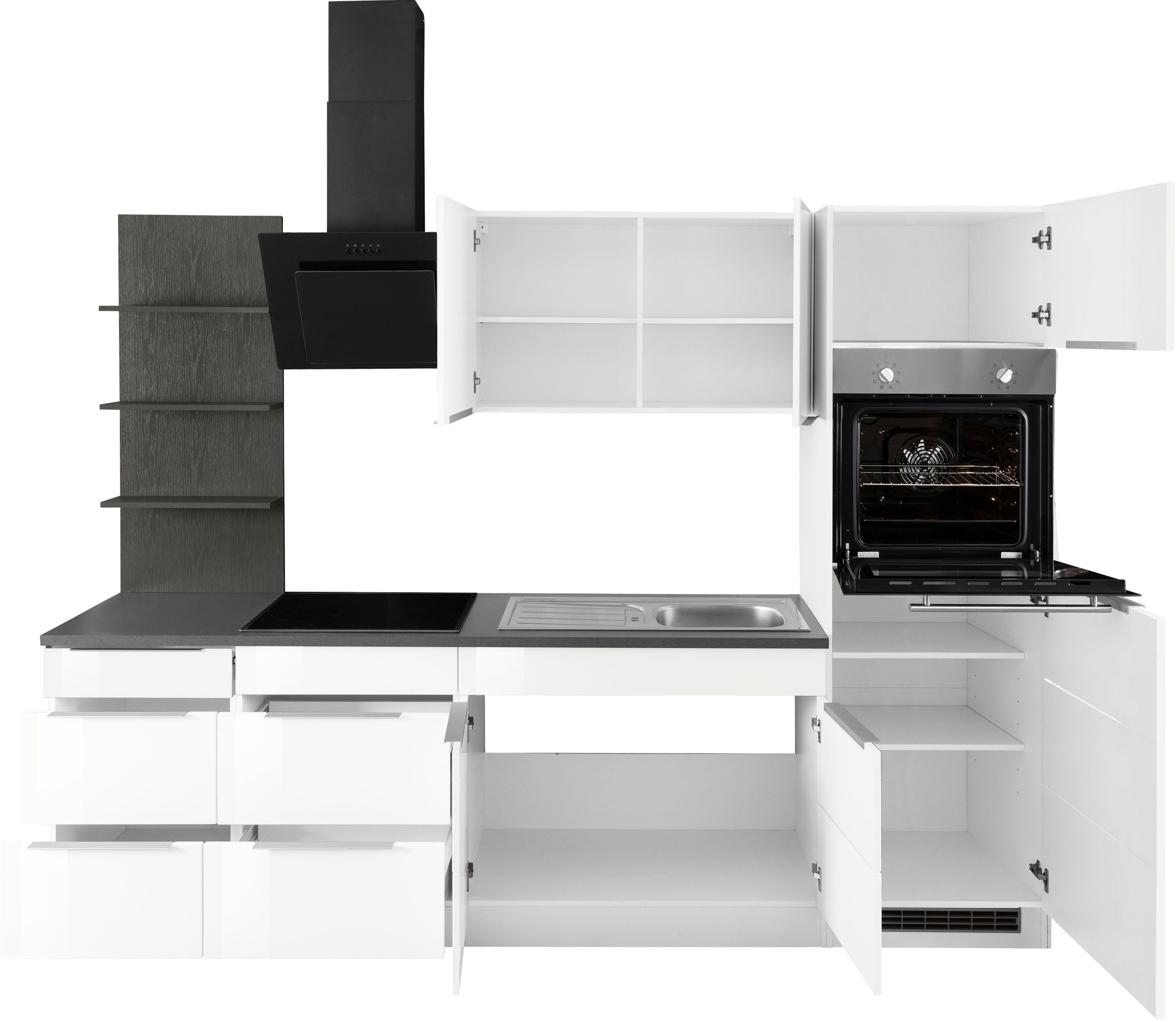 KOCHSTATION Küchenzeile »KS-Brindisi Breite 270 cm«, wahlweise mit E-Geräten und Induktion, mit MDF-Fronten und Regal