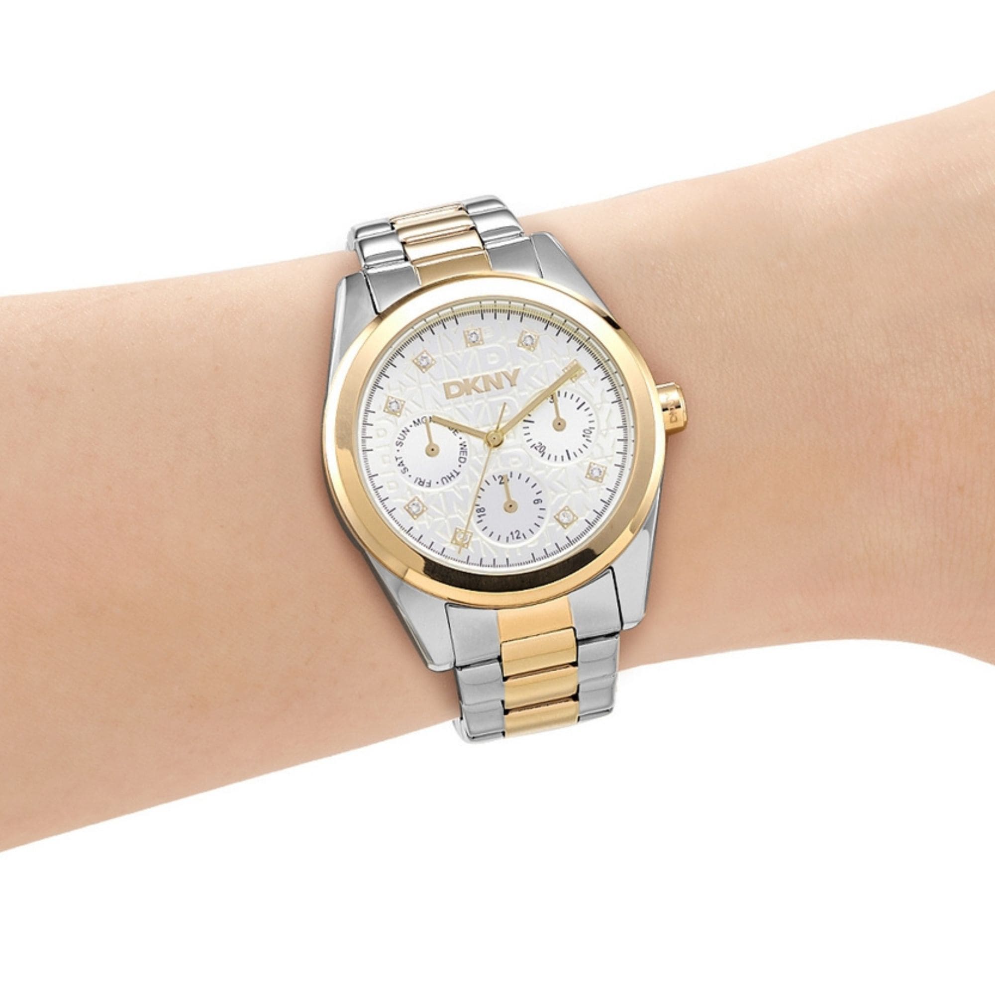 DKNY Quarzuhr »Mulit Function Watch twotone« Armbanduhr, Damenuhr, Edelstahlarmband, analog, Tag