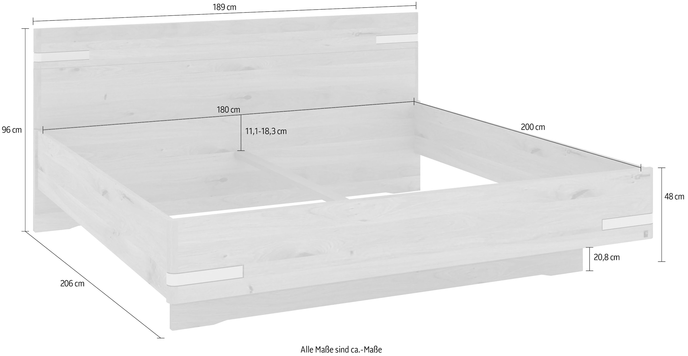 Musterring Holzbett »Savona, Bettgestell, Bettrahmen, teilmassiv Bianco-Eiche« Belastbarkeit 220 Kg, 4-fache Liegehöhenverstellung, MADE IN GERMANY,  Kopfteil in Bianco-Eiche massiv, Details in Chrom, verschiedene Größen