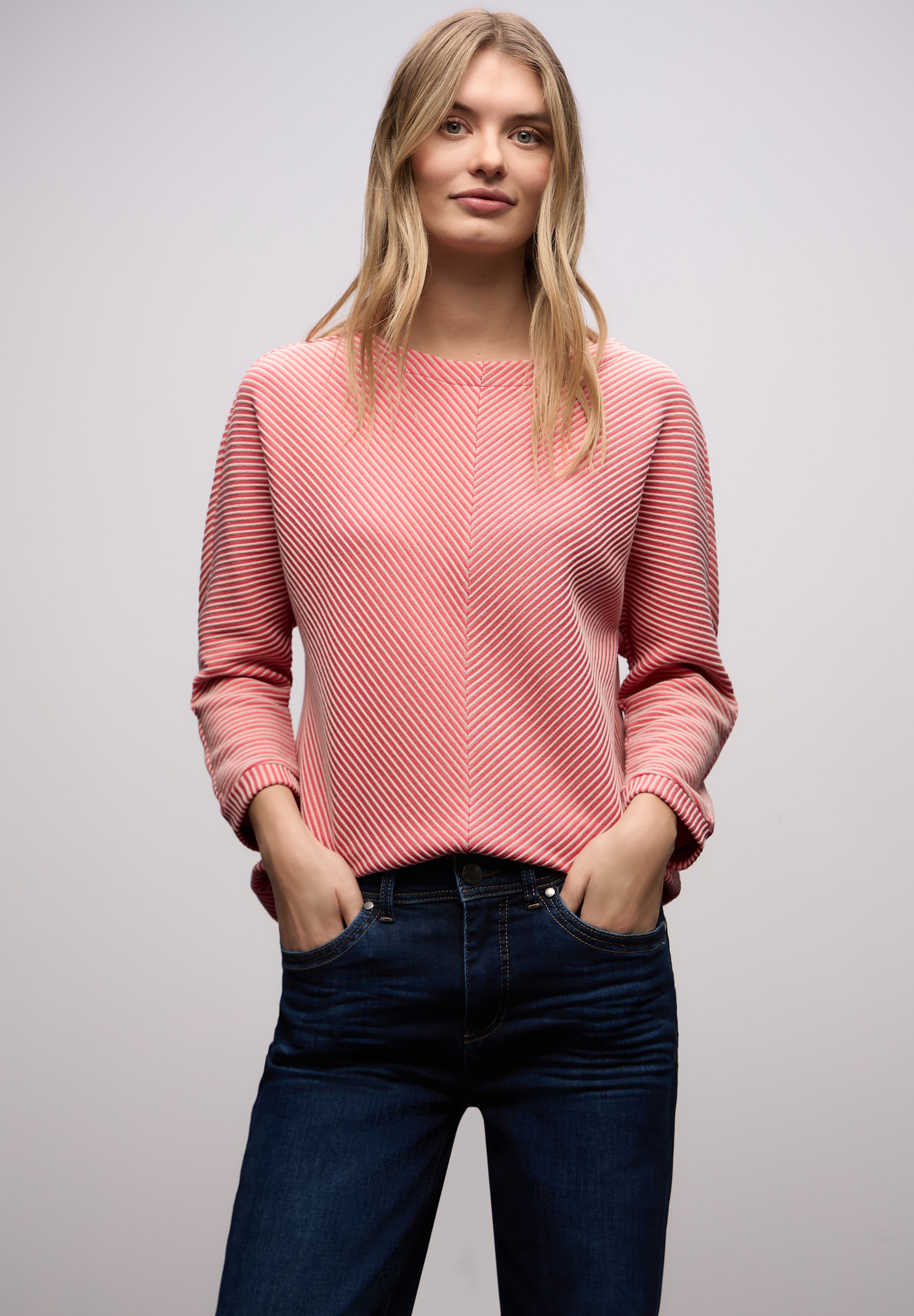 STREET ONE Strickpullover 3/4-Arm mit Two-Tone-Effekt und feinem Strukturmuster