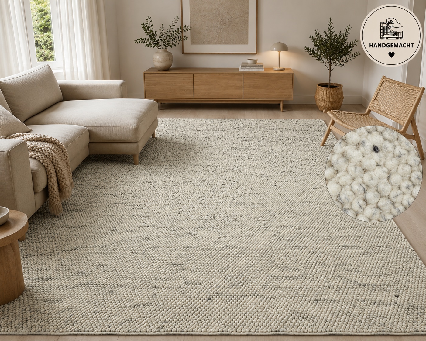 OTTO home Wollteppich »Wolly, Wolle« rechteckig 14 mm Höhe handgewebt, Handweb Teppiche, Skandi, Wohnzimmer, Schlafzimmer