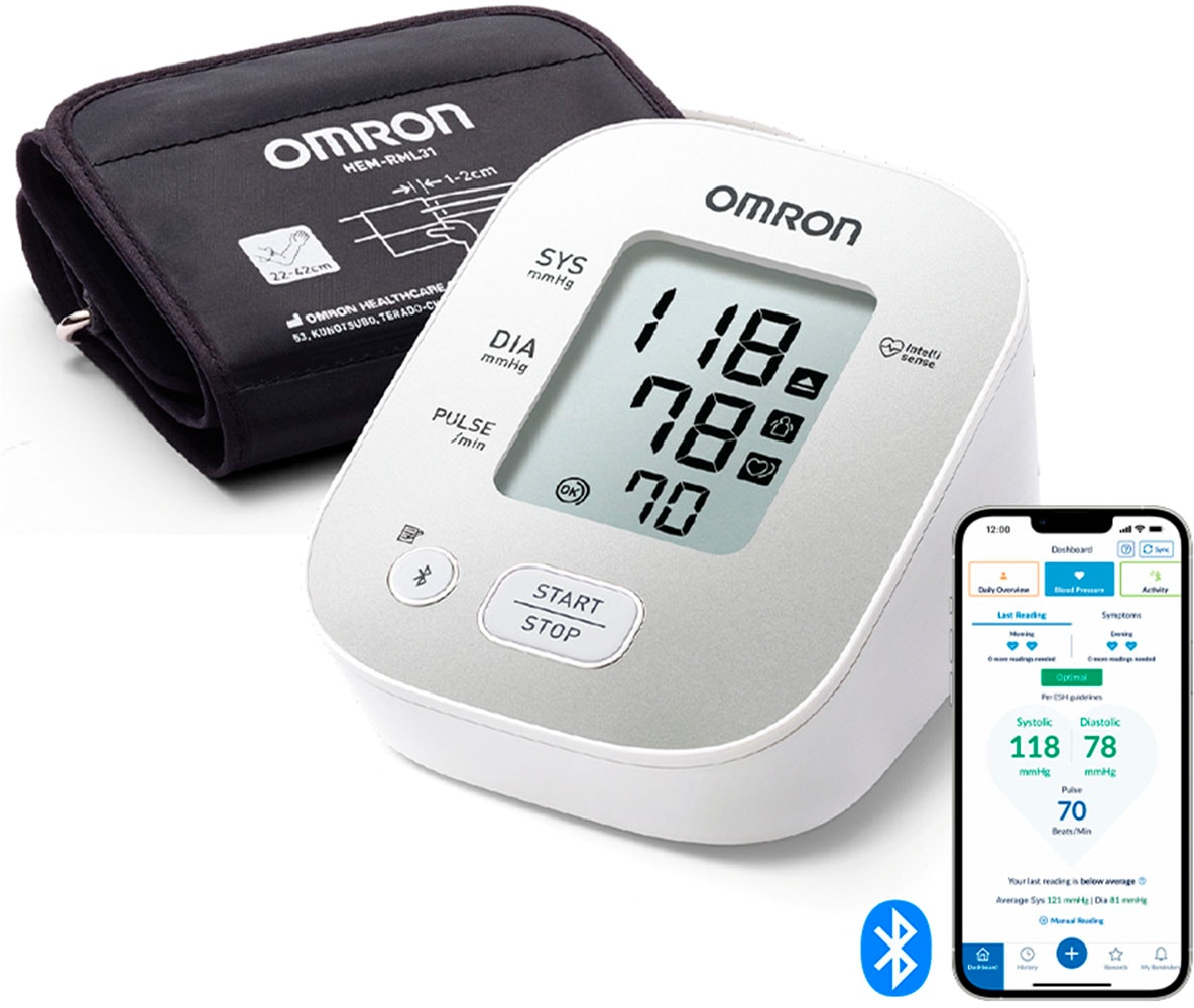 Omron Oberarm-Blutdruckmessgerät »OMRON X2 Smart+«, klinisch validiert, mit kostenloser App, Universalmanschette 22-42 cm