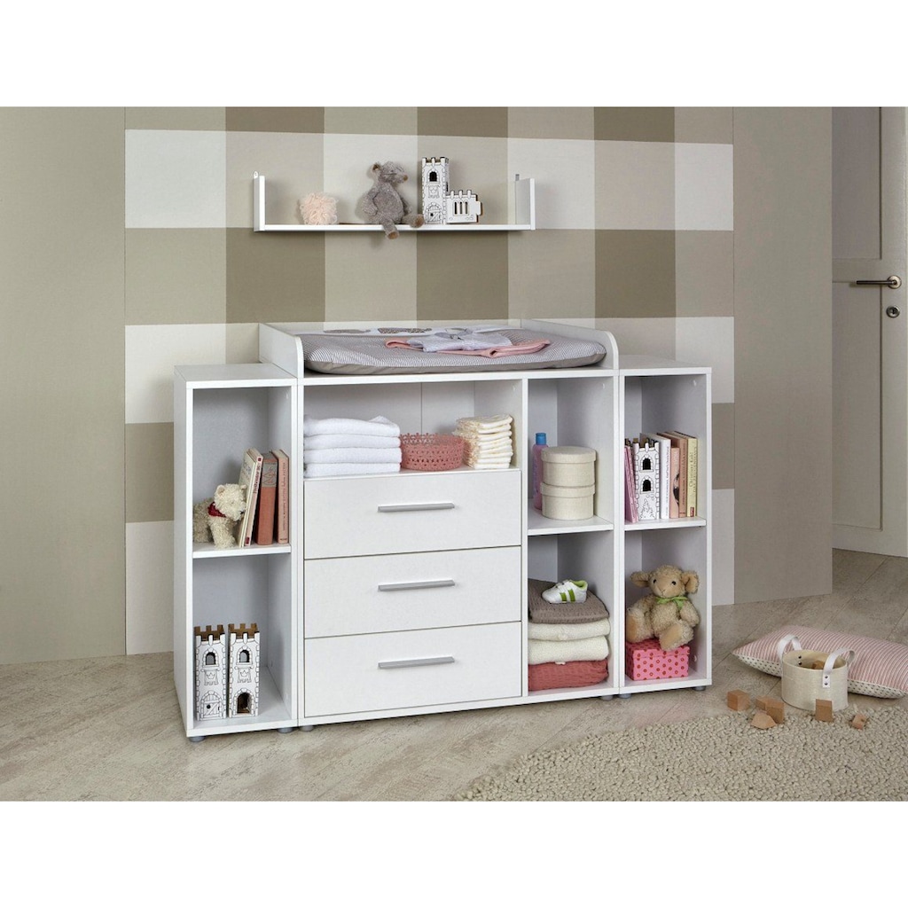 BMG Möbel Babyzimmer-Komplettset »Luis«, (Set, 7 St., Bett + Wickelkommode + 2-trg. Schrank + Standregal + Unterstellregal), Bett + Wickelkommode + 2-trg. Schrank + Standregal + Unterstellregal