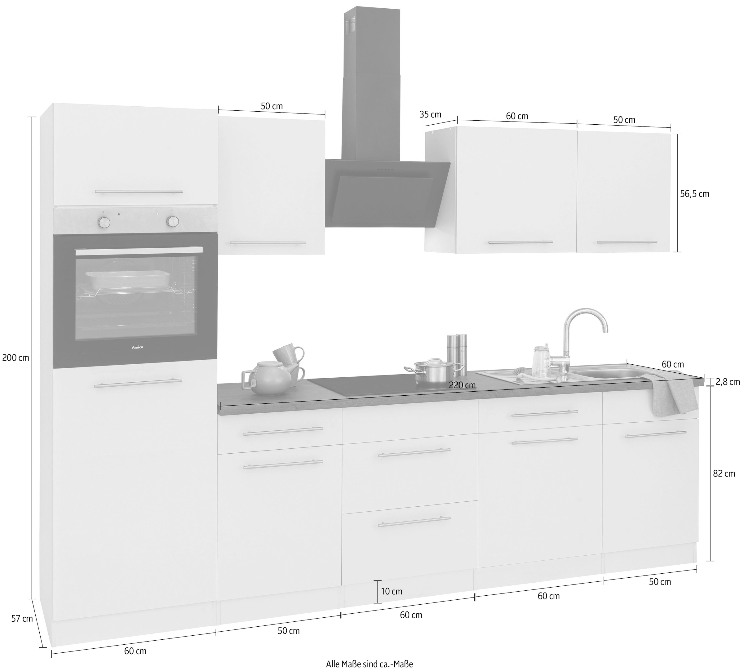 wiho Küchen Küchenzeile »Unna«, ohne E-Geräte, Breite 280 cm