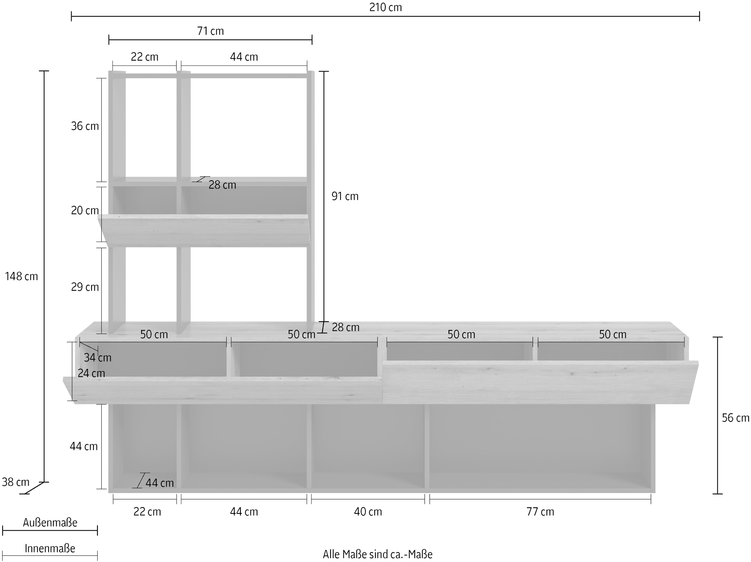 INOSIGN Wohnwand »Tyson, Breite 210 cm, besteht aus: Lowboard und Aufsatzregal«, TV-Board, TV-Möbel, Media-Möbel, Fernsehschrank