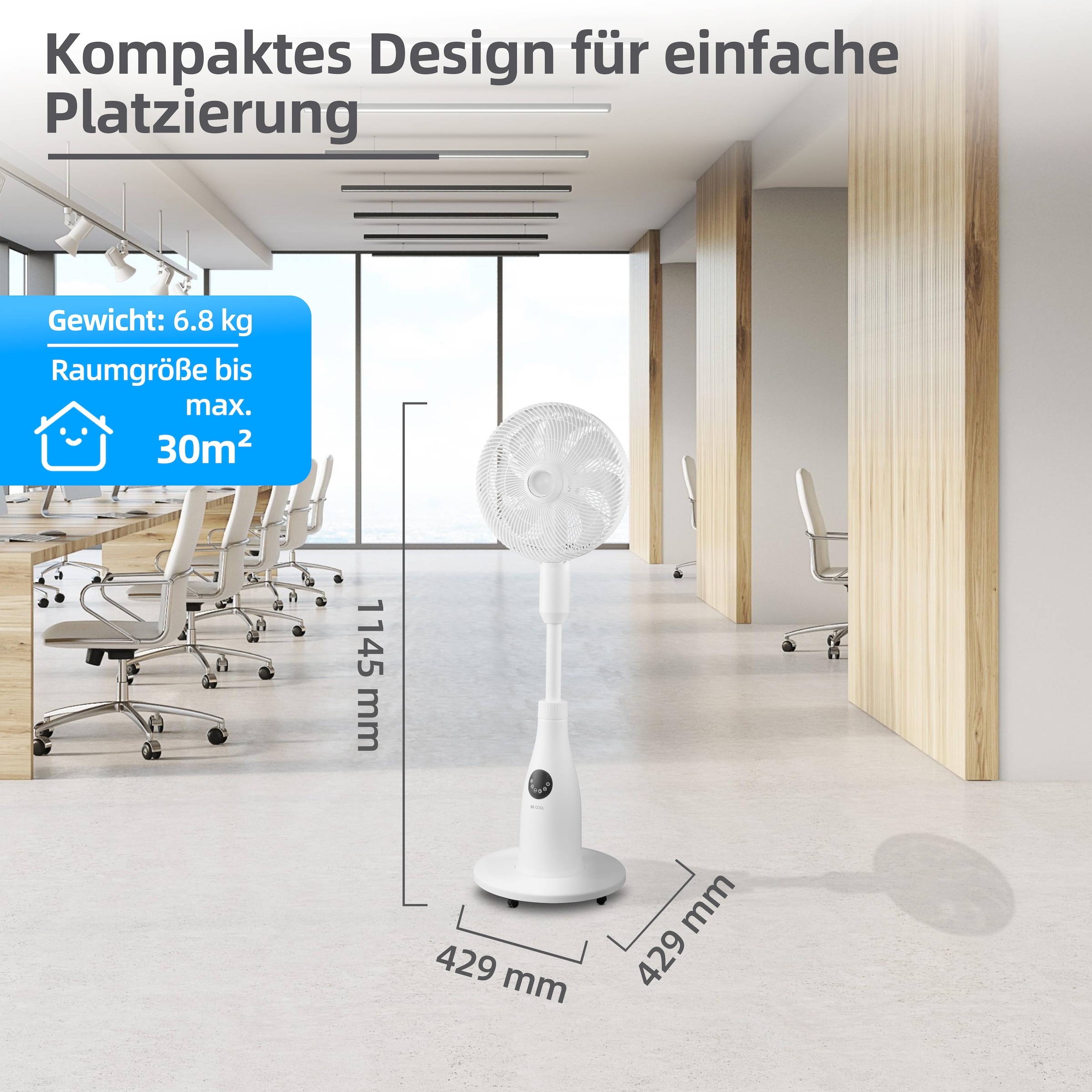 be cool Standventilator »Premium Sprühnebel-Standventilator mit 2 Liter Wassertank«, Sprühnebel-Funktion, Ambientebeleuchtung, Fernbedienung
