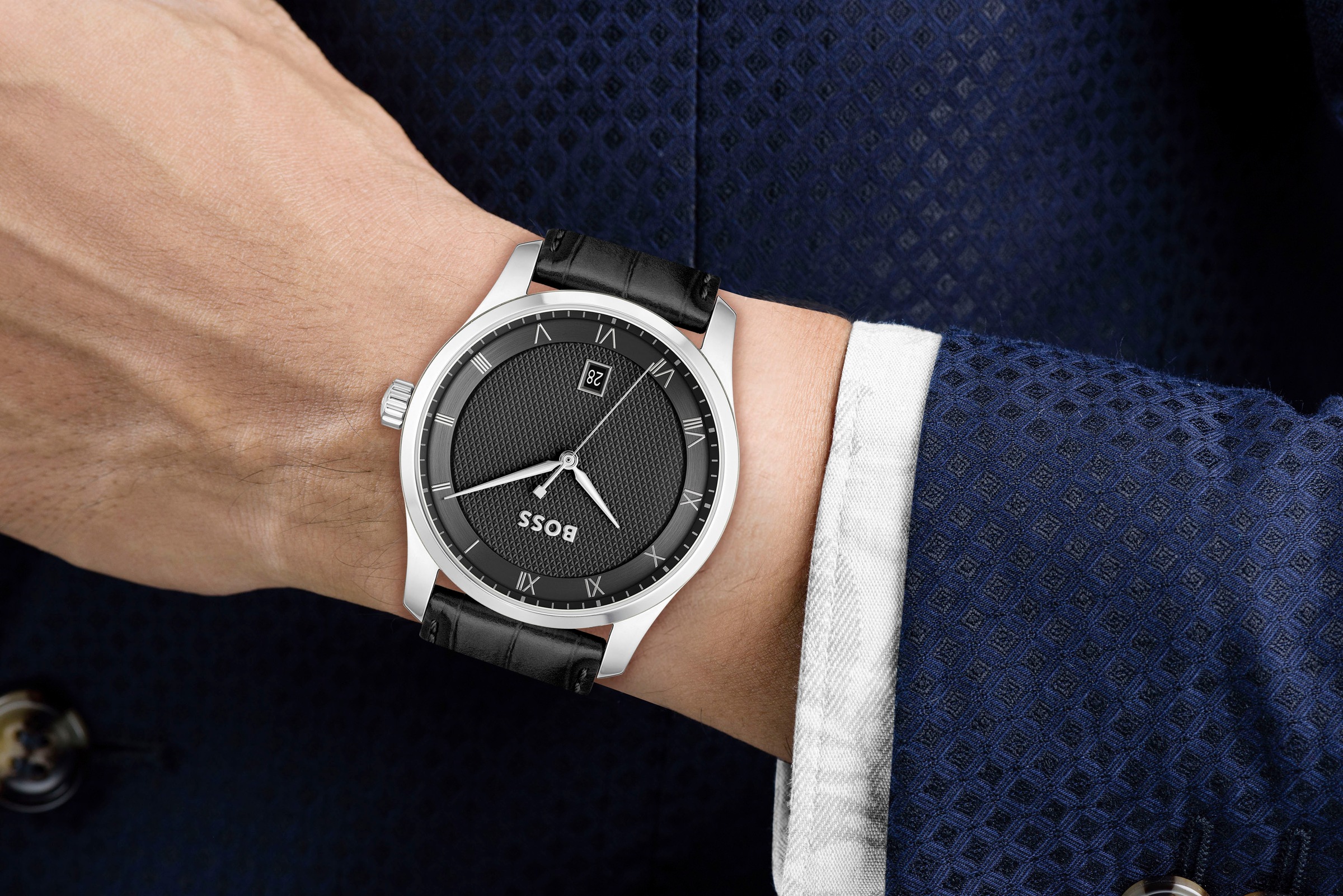 BOSS Quarzuhr »PRINCIPLE«, Herrenuhr, Armbanduhr, Datum, Lederarmband