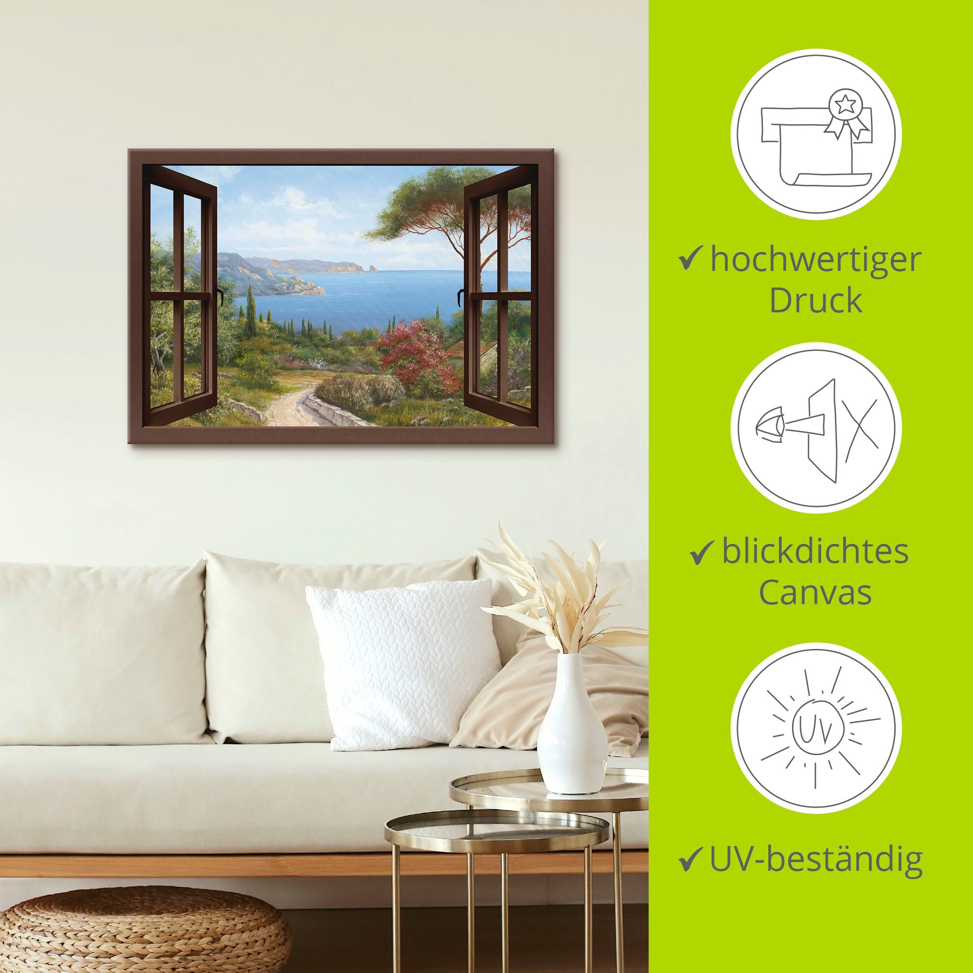 Artland Leinwandbild »Fensterblick Frühlingsmorgen« Fensterblick 1 Stk. tlg. auf Holzrahmen gespannt