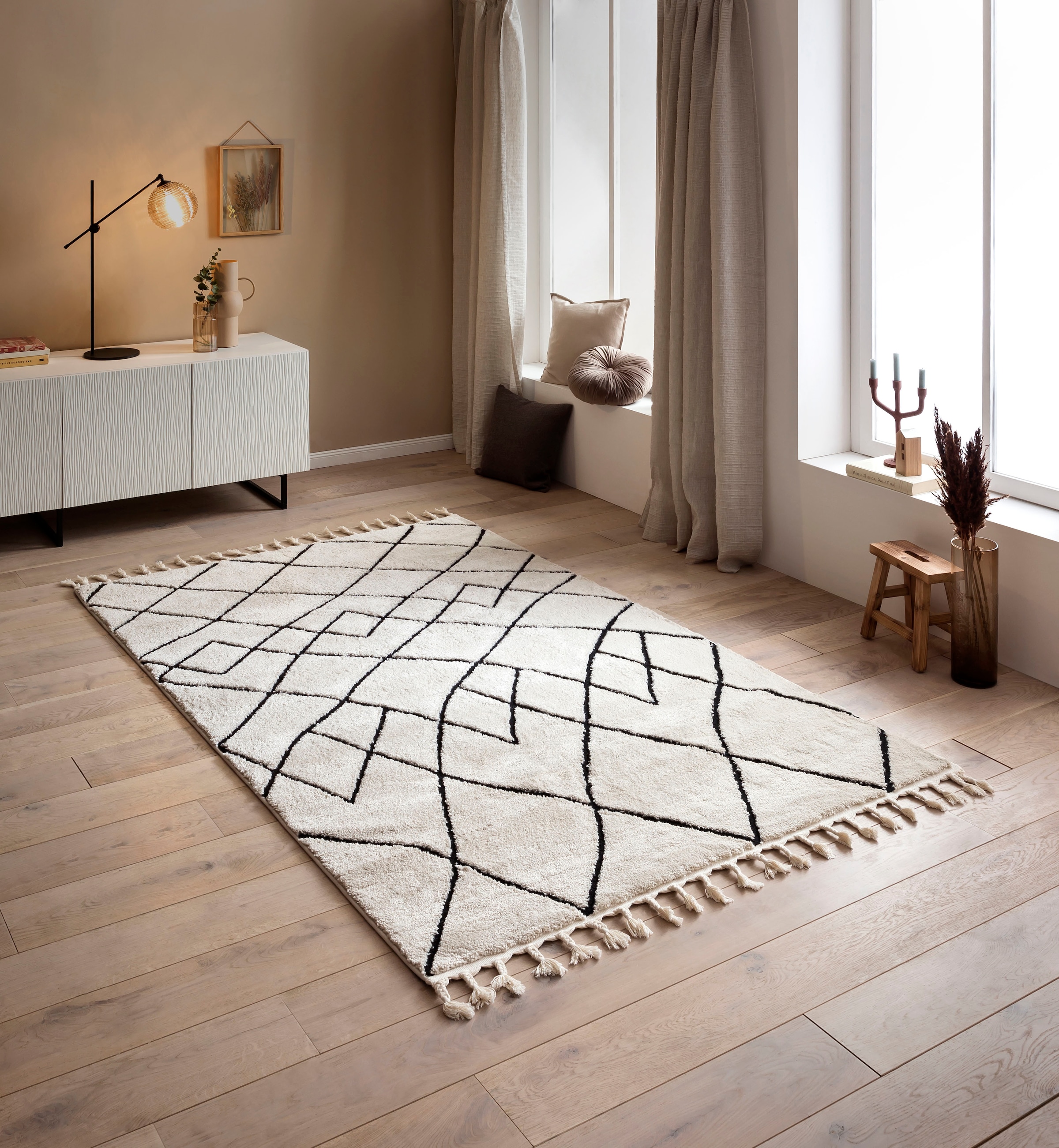 done.® Teppich »LAKE«, mit Hoch-Tief Design, modernes Fransen rechteckig, Scandi Effekt