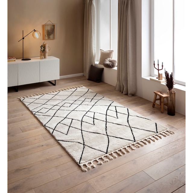 done.® Teppich »LAKE«, rechteckig, modernes Scandi Design, Hoch-Tief Effekt,  mit Fransen