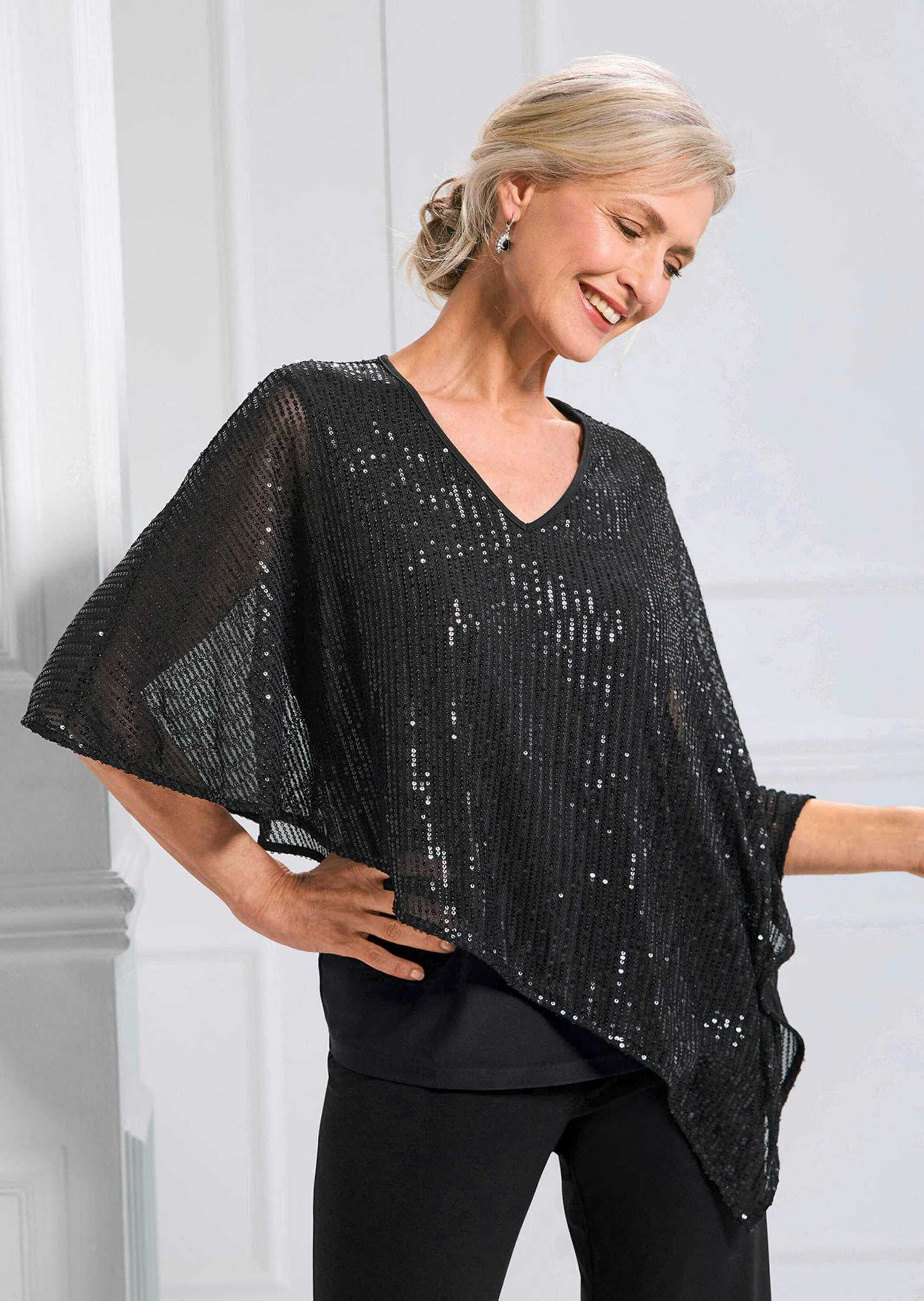 GOLDNER Kurzarmshirt »Kurzgröße Shirt mit Pailletten«