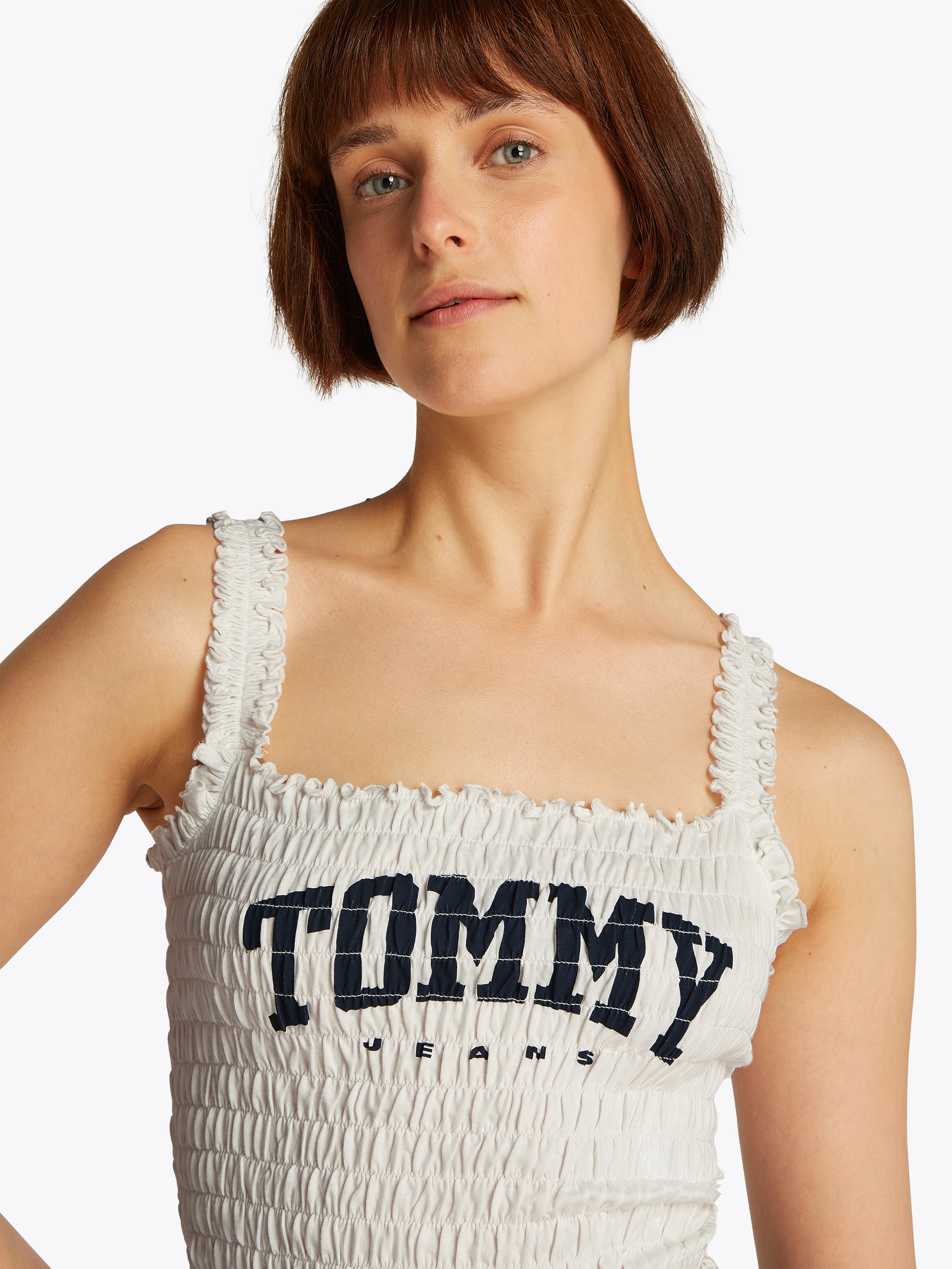 Tommy Jeans Smoktop »TJW SMOCK VARSITY BRALETTE«, in Smok-Optik
