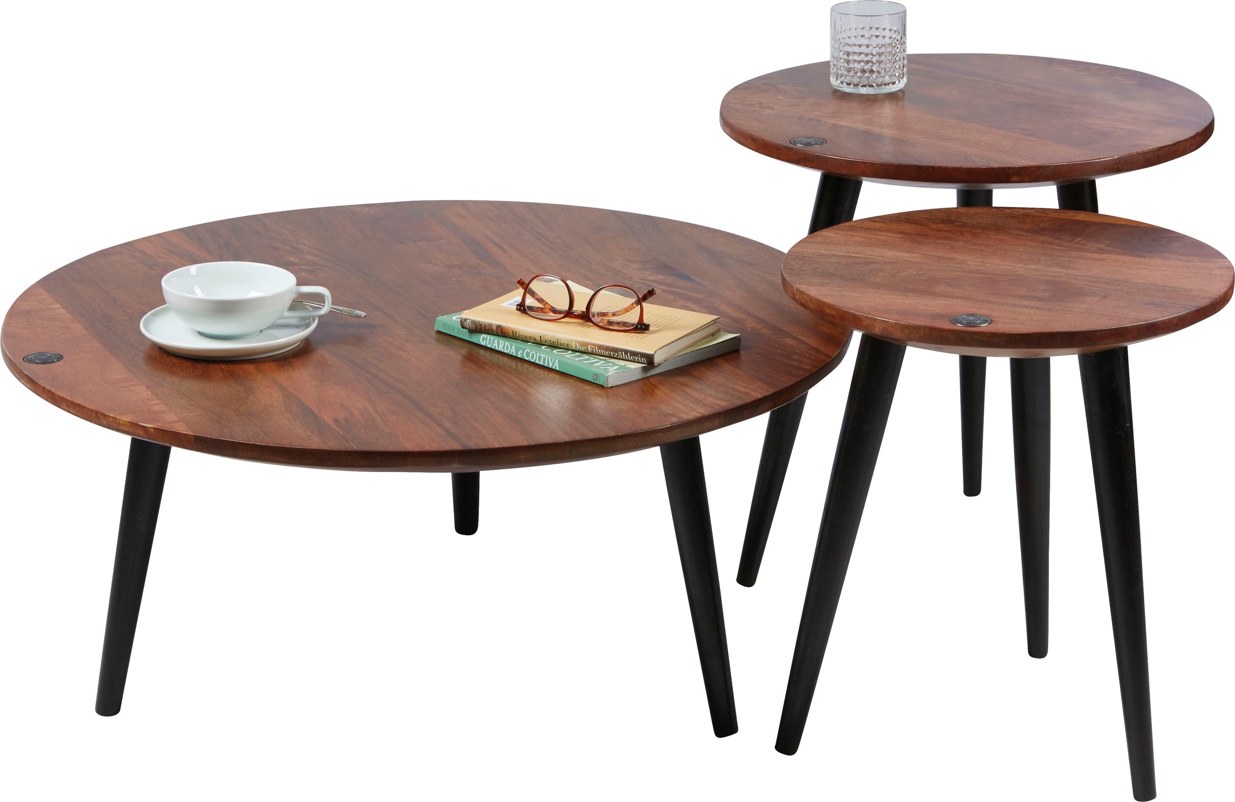 TOM TAILOR HOME Beistelltisch »T-WOOD TABLE MEDIUM«, Beistelltisch mit Knopfdetail, dunkles Mangoholz und schwarze Beine
