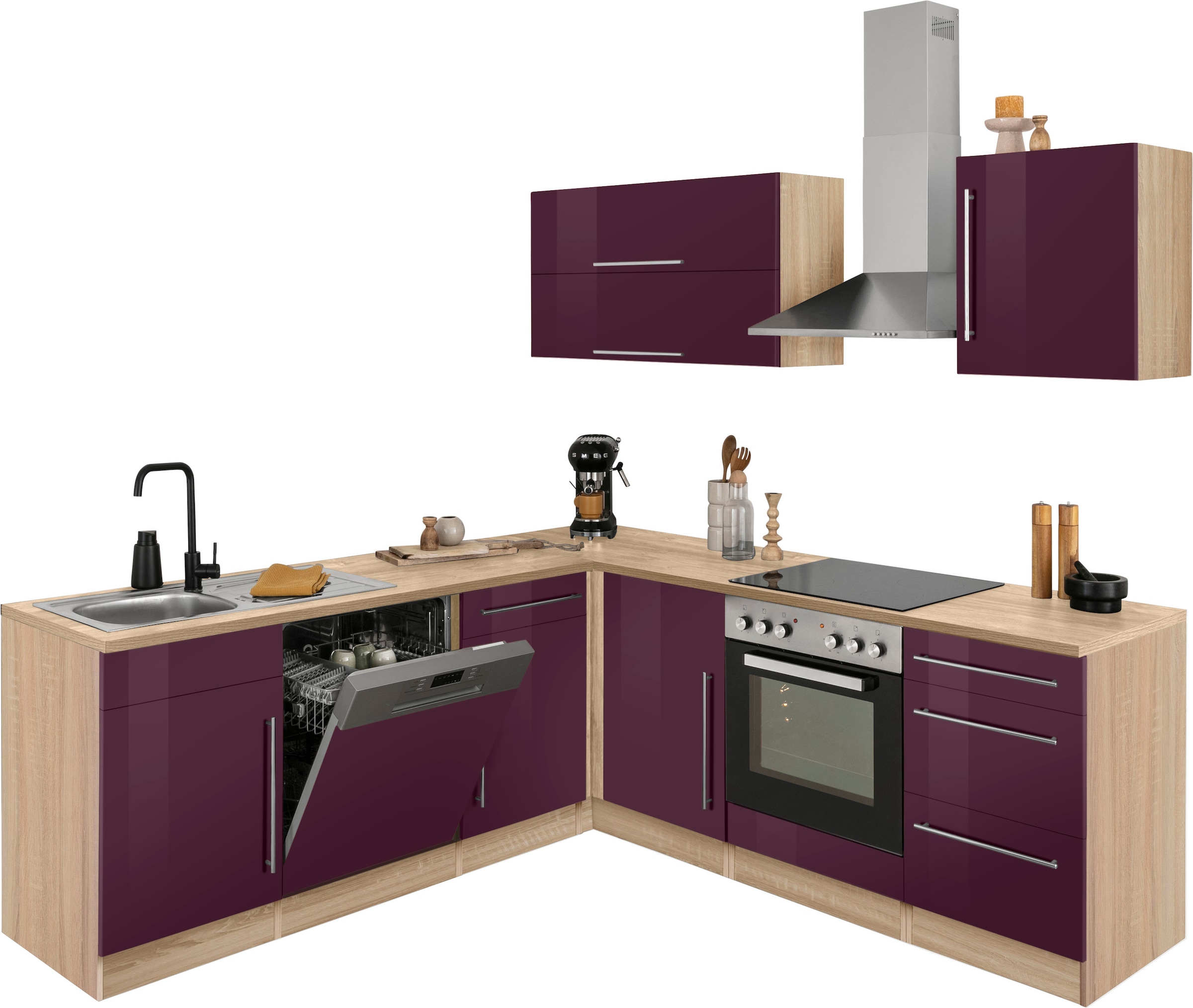 KOCHSTATION Winkelküche »Samos«, mit E-Geräten, Stellbreite 220/220 cm