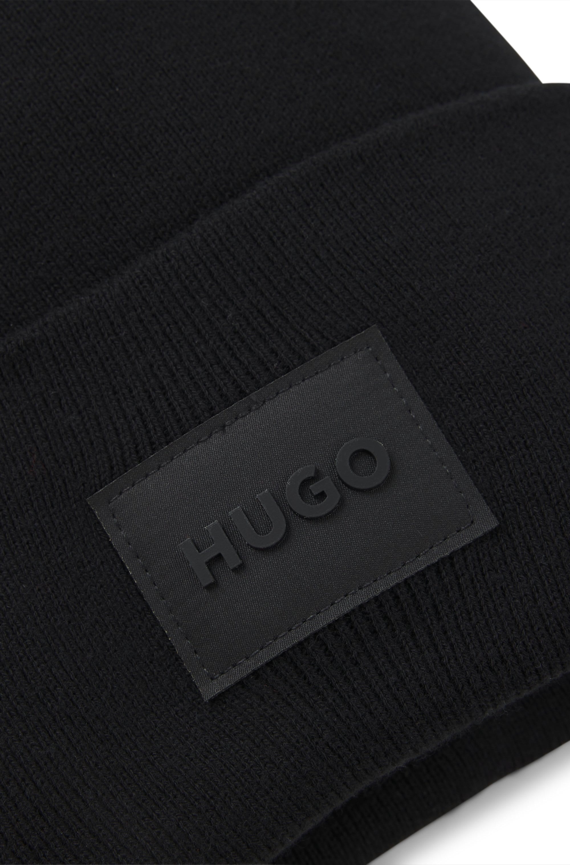 HUGO Strickmütze »Xevon«, mit Label-Aufnäher, Baumwolle