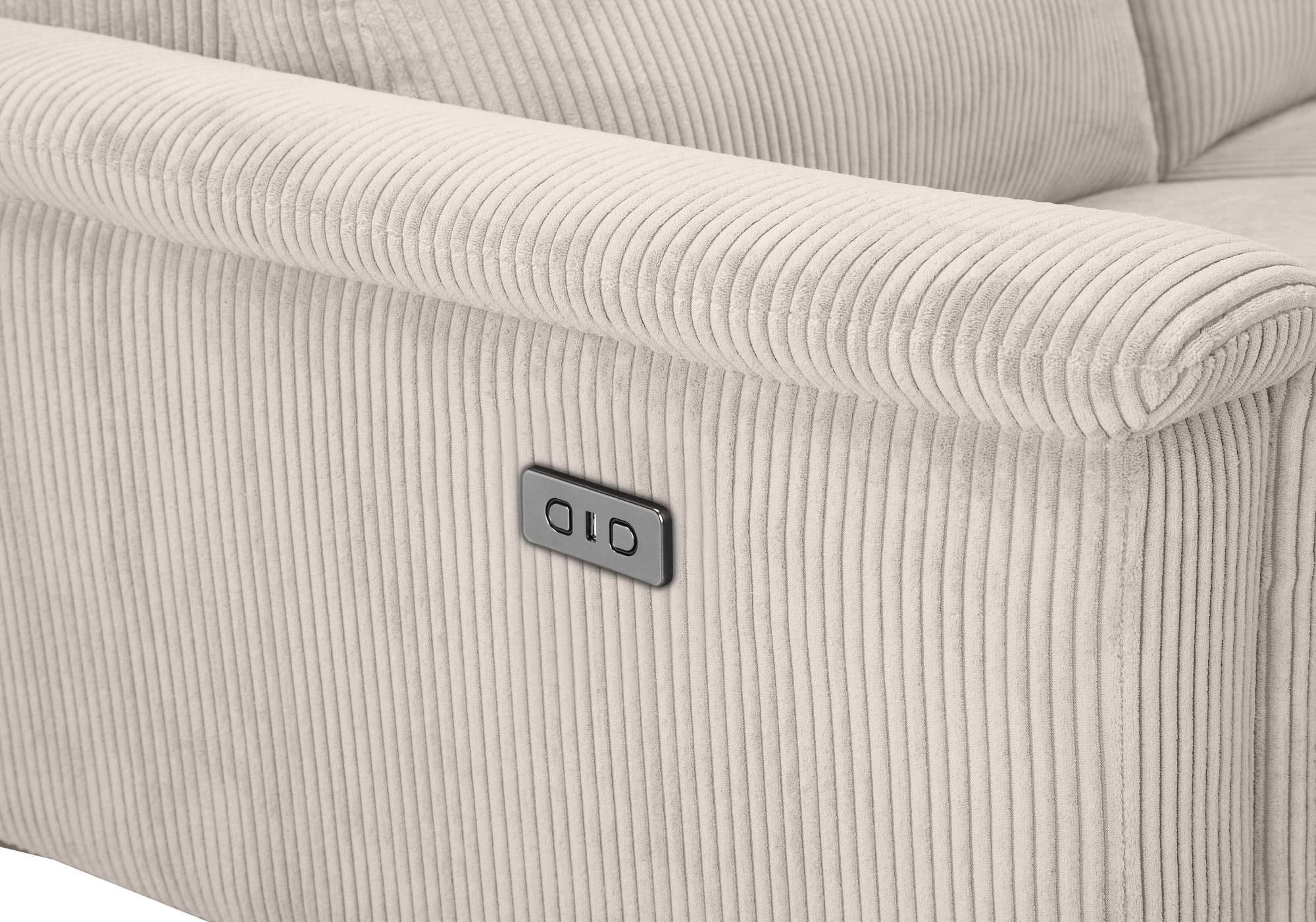 Places of Style Ecksofa »Lund in Cord, L-Form, 261 cm, manuelle und elektr. Relaxfunktion,«, USB-A und Kopfteilverstellung