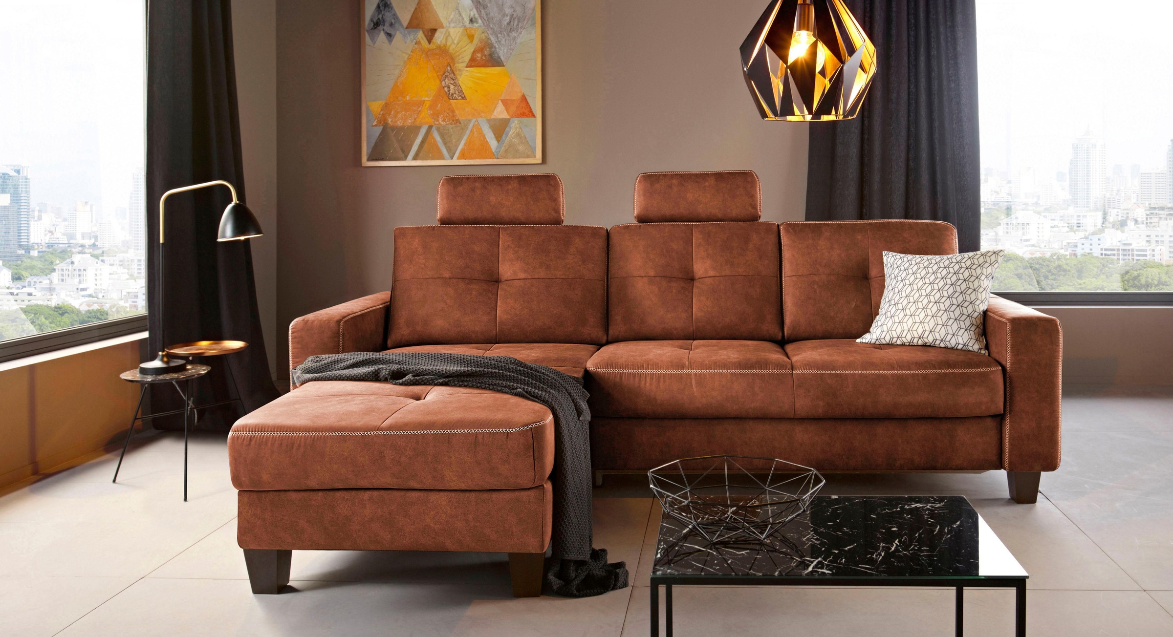 Places of Style Ecksofa »Varese L-Form«, wahlweise mit Bettfunktion und Vorziehfunktion