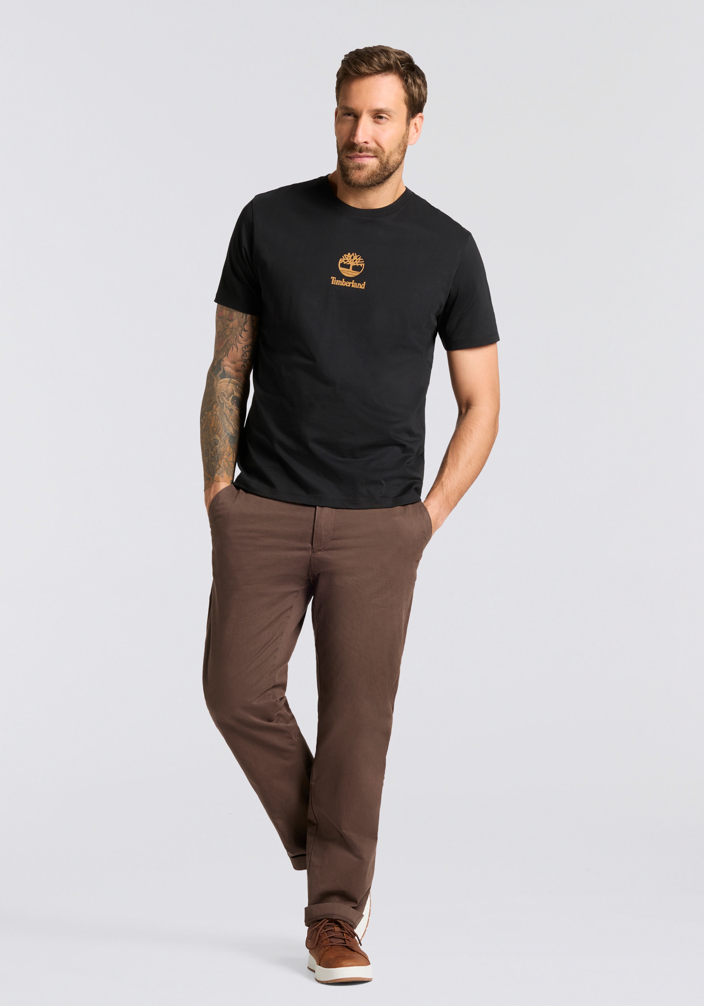 Timberland T-Shirt »Print Stack Logo Short Sleeve Tee« Kurzarm-Design, mit Rundhalsausschnitt mit Rippbündchen, aus Baumwolle