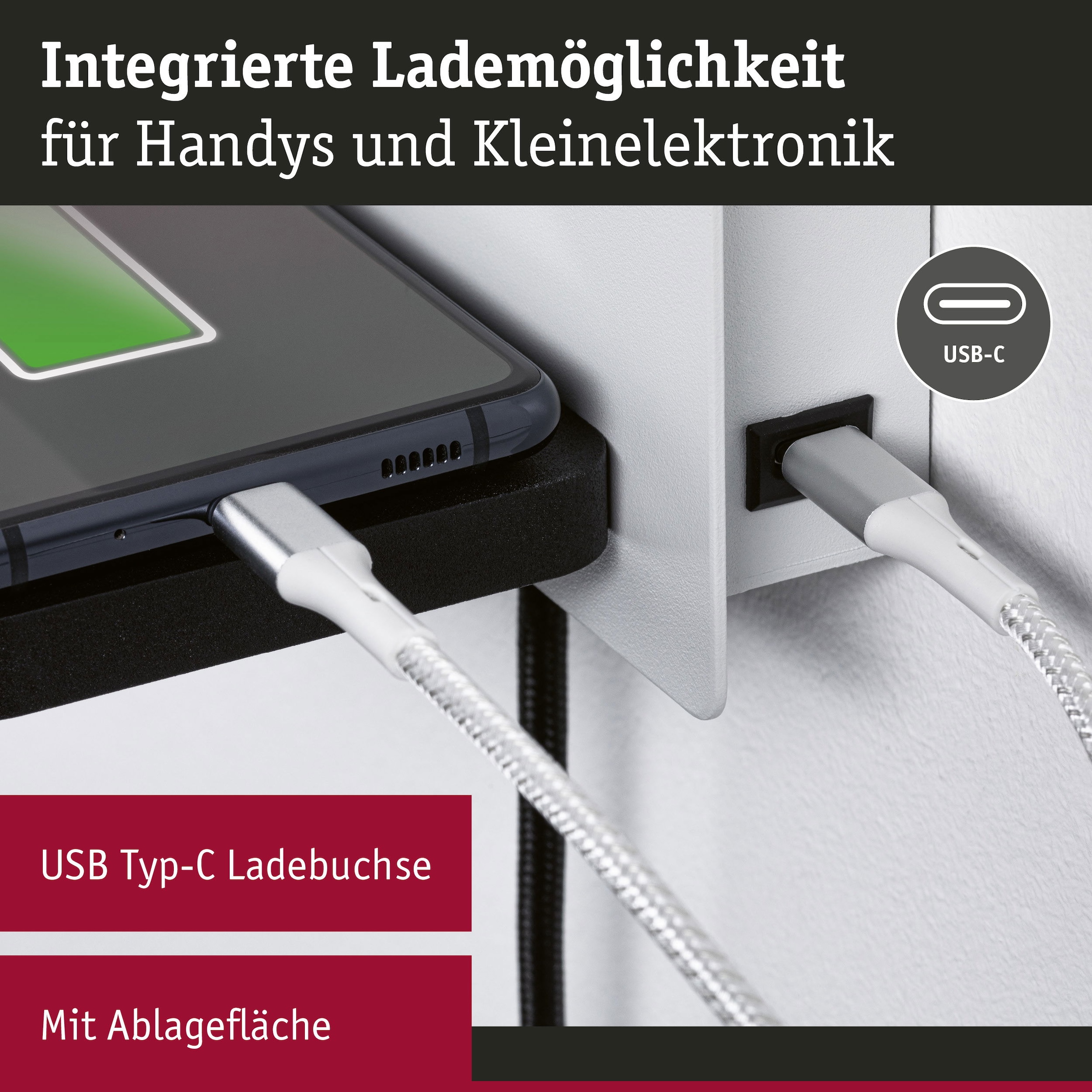 Paulmann LED Wandleuchte »Serra 2700K 650lm / 200lm 230V 5,5 / 1x2,6W« 1 Stk. Warmweiß Bettleuchte, USB C, dimmbar