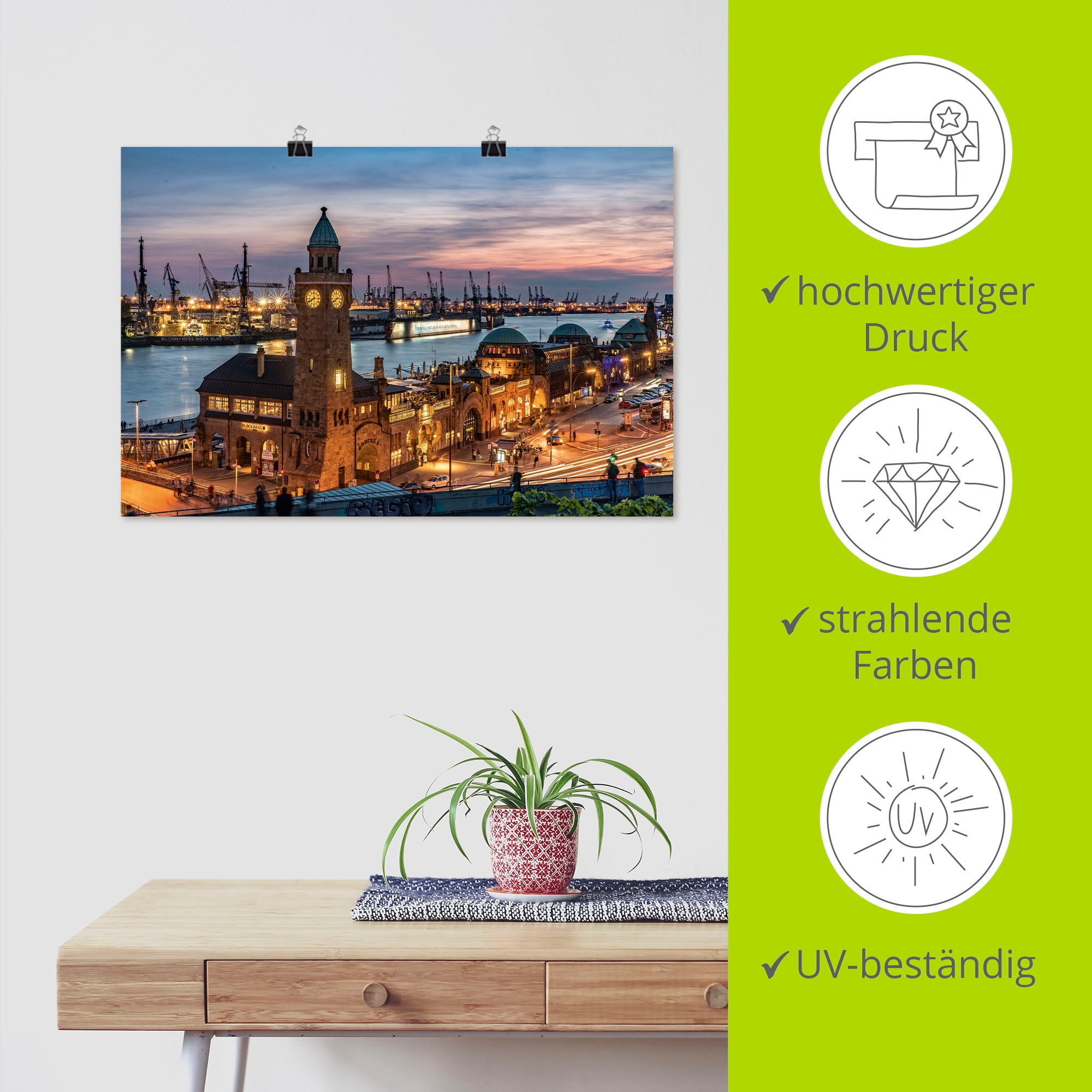 Artland Wandbild »Landungsbrücken Hamburg« Hamburg 1 Stk. tlg. als Leinwandbild, Poster in verschied. Größen