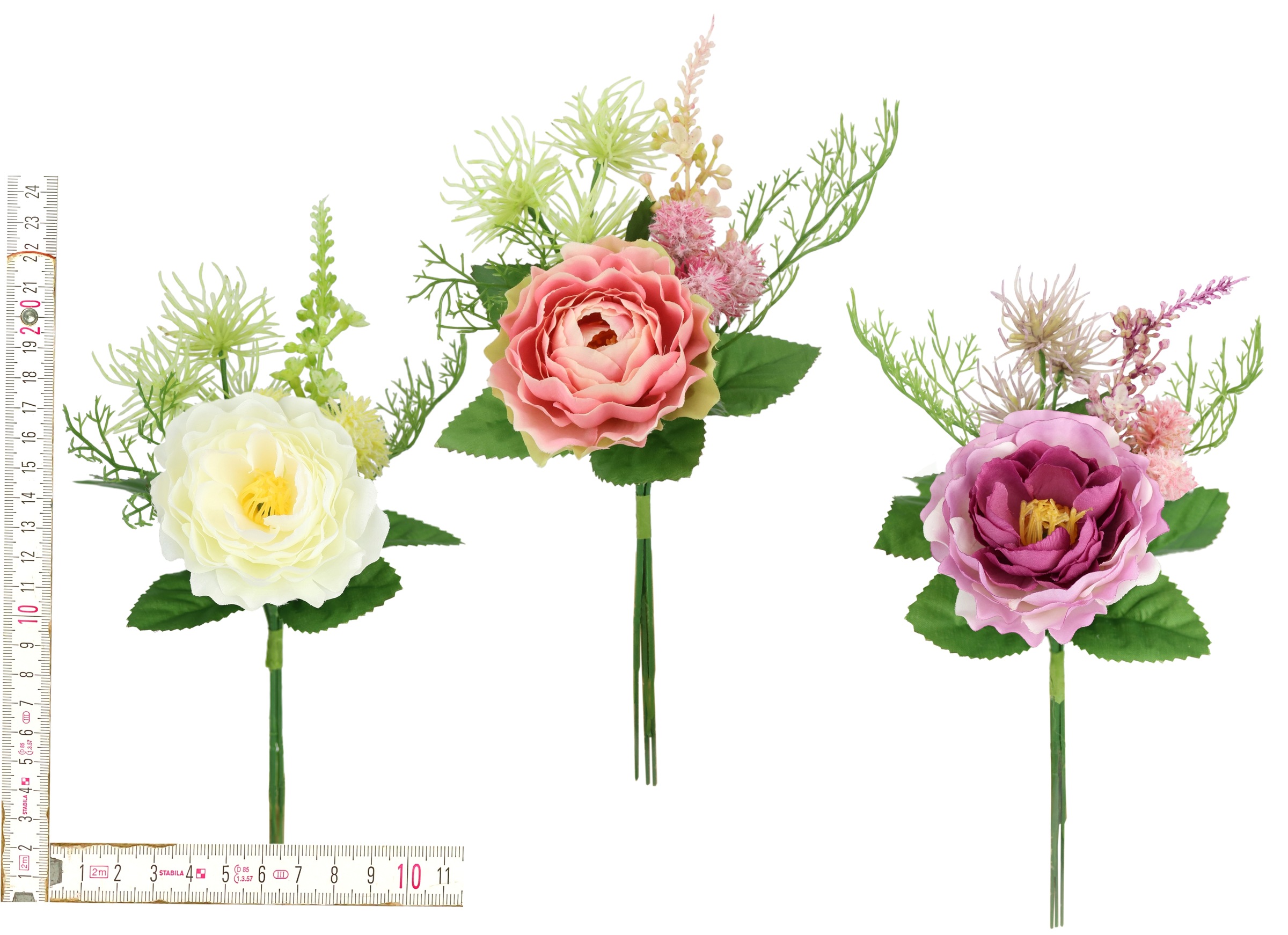 I.GE.A. Kunstblume »Rosenzweig 3er« 24cm Kunstrosen Rosenstrauß künstlich Strauß Seidenblume Blumenstrauß