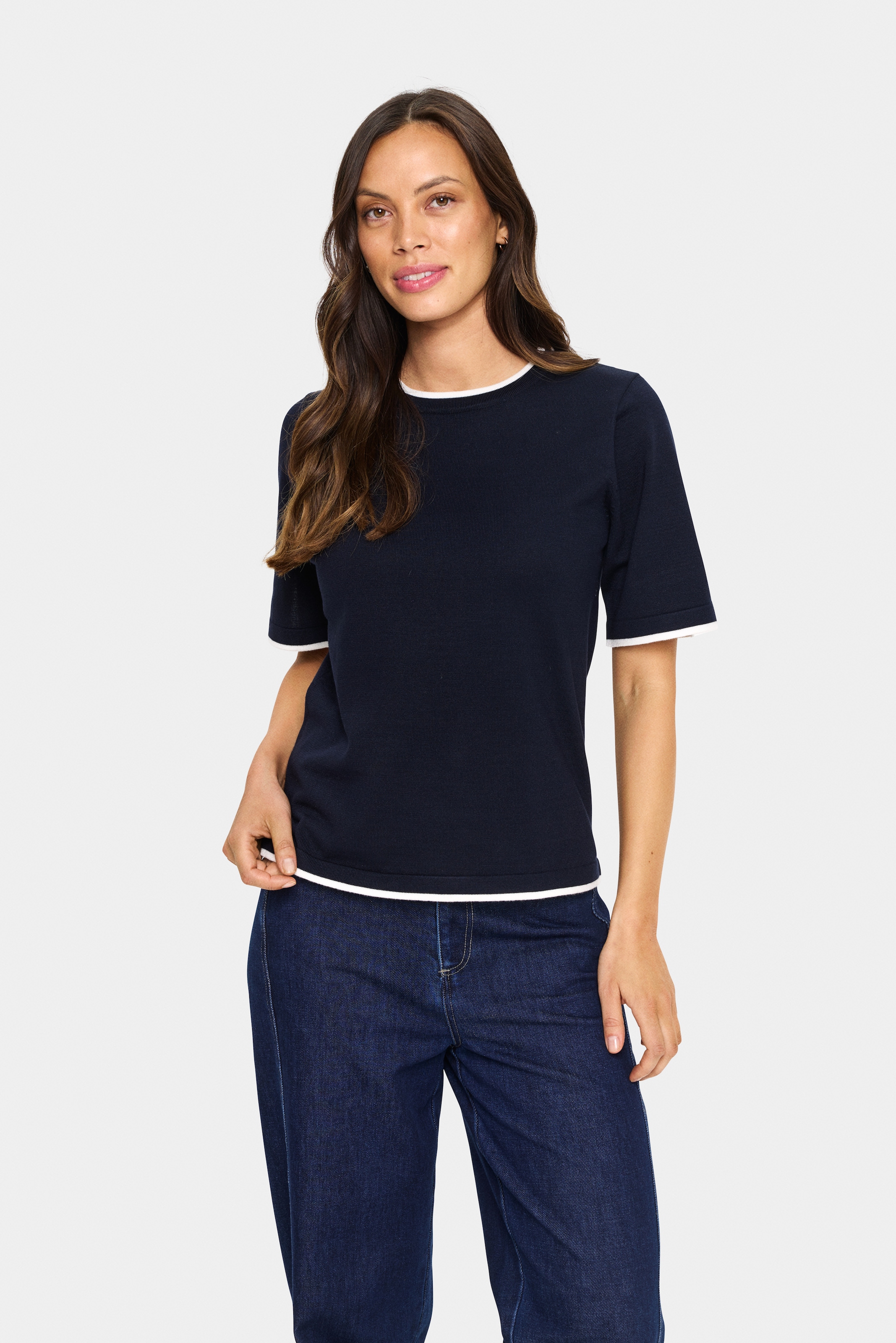 Saint Tropez Strickpullover »MilaSZ Contrast Stripe SS Pullover« Viskosemischung, Regular fit
