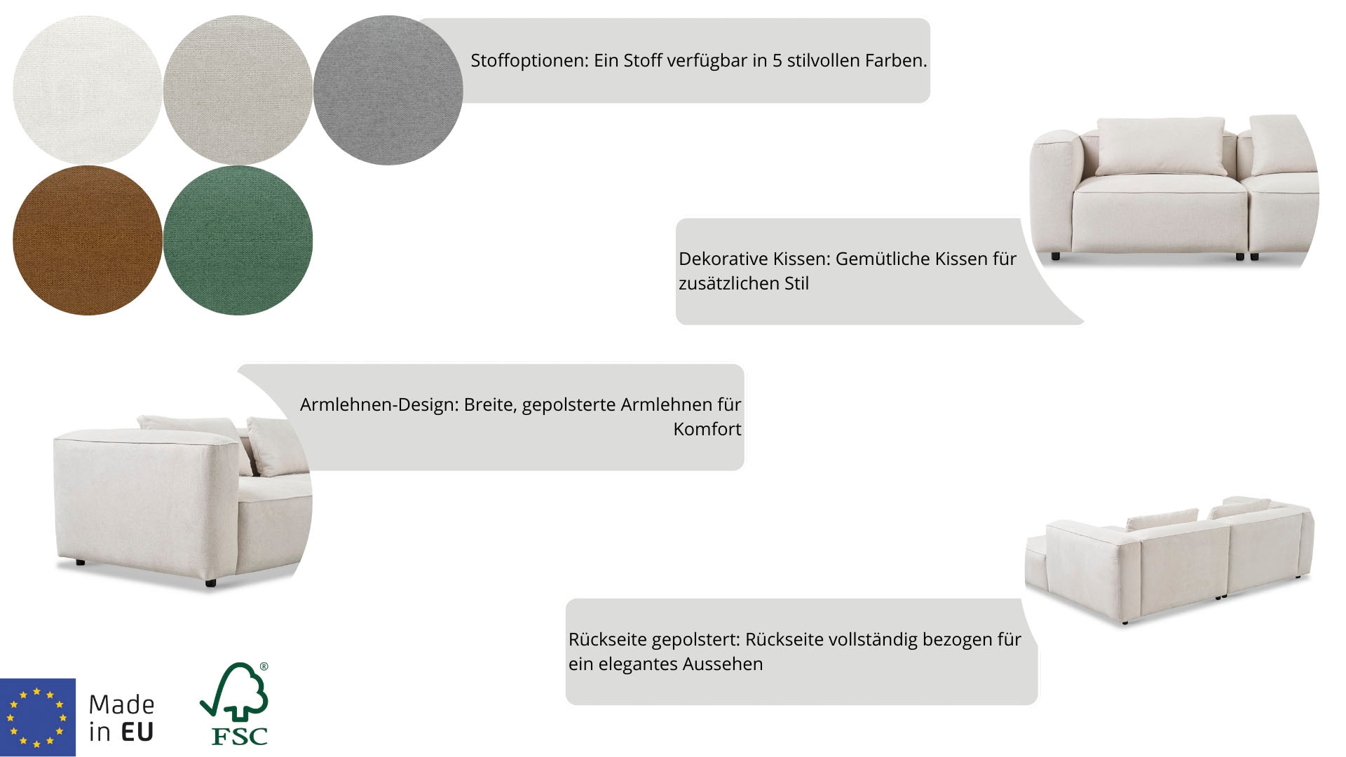 andas Ecksofa »Tvinnet« Breite 317 cm, extra tiefe Sitzfläche, kubisches Sitzvergnügen