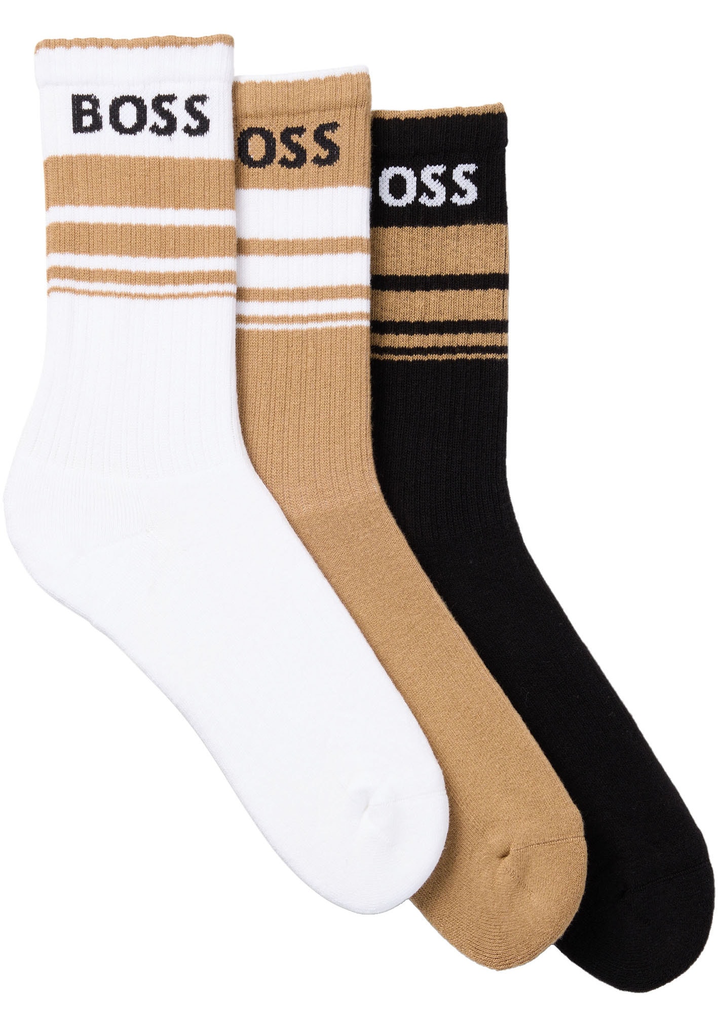 BOSS Freizeitsocken »3P QS Rib Stripe CC«, (Packung, 3 Paar), mit BOSS Logo