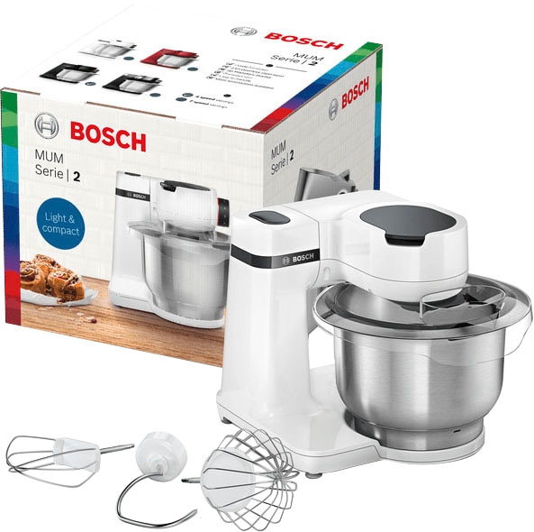 BOSCH Küchenmaschine »MUMS2EW00 MUM Serie 2«, vielseitig einsetzbar,  Patisserieset Edelstahl, weiß mit 3 Jahren XXL Garantie