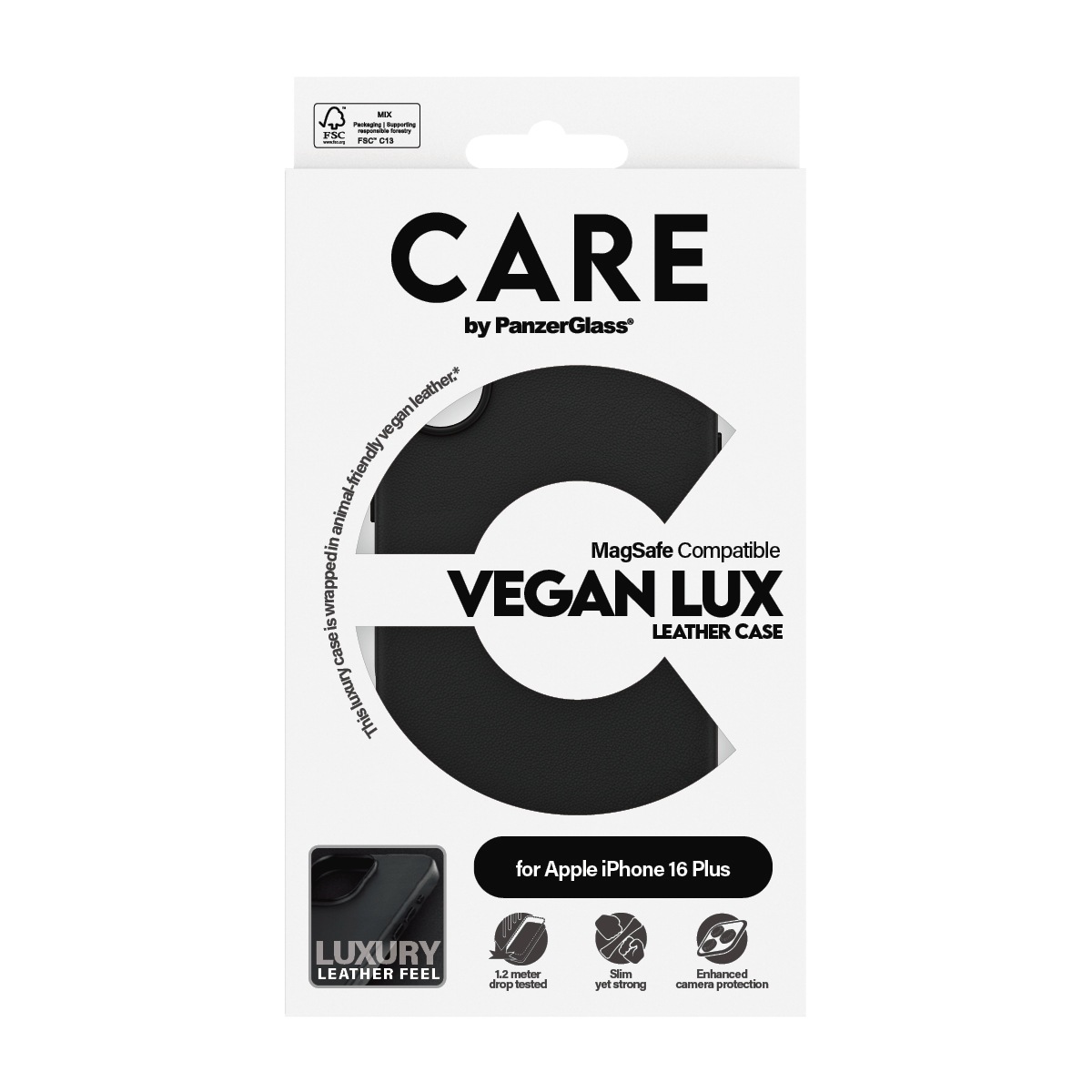 CARE by PanzerGlass Handyhülle »MagSafe Compatible Vegan Lux Leather Case für iPhone 16 Plus«, Apple iPhone 16 Plus, Backcover, Schutzhülle, Handyschutzhülle, Case, Schutzcase, stoßfest