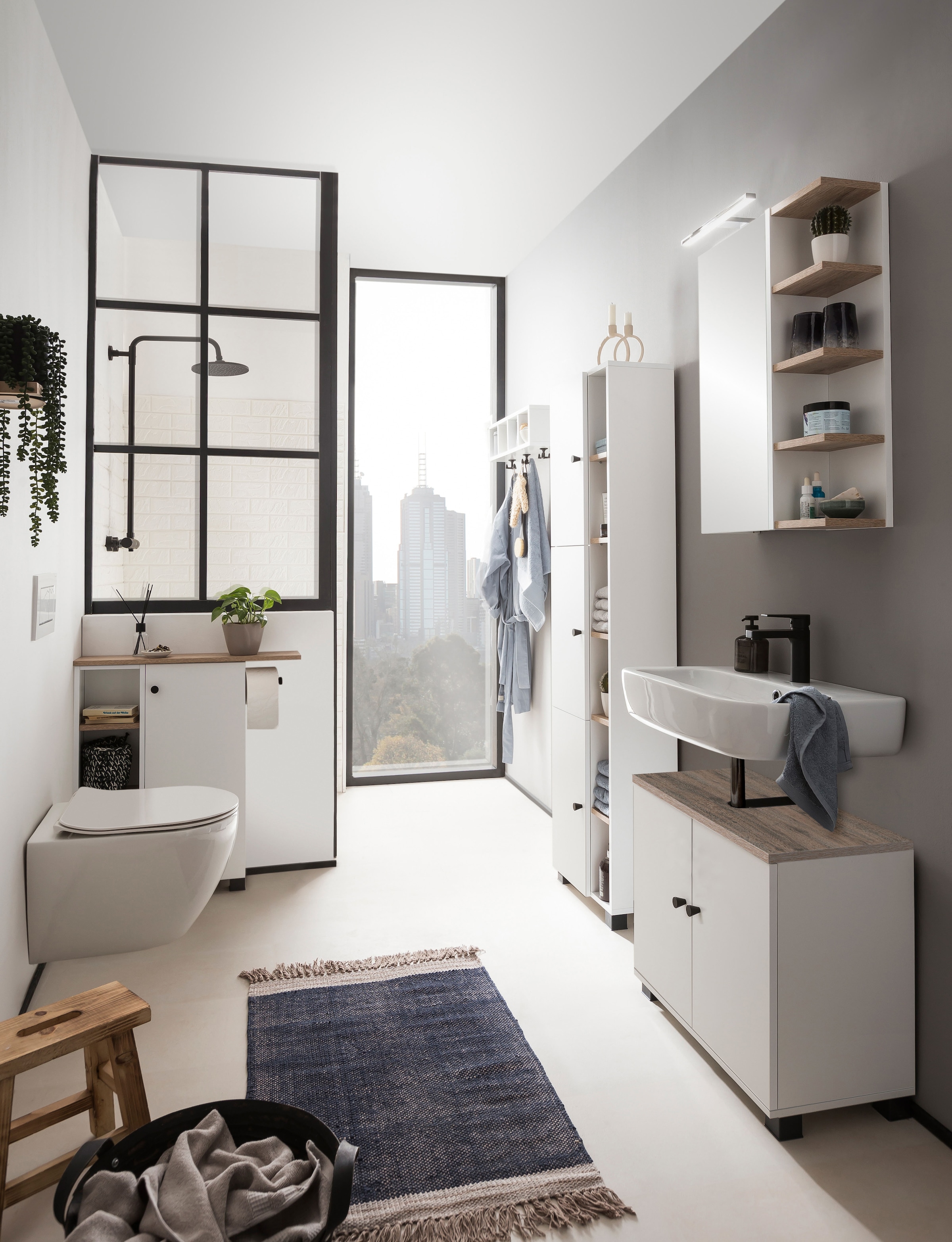 welltime Mehrzweckschrank »Lugo, Breite 70 cm« Holzdekor mit fühlbarer Struktur, Regal beidseitig montierbar