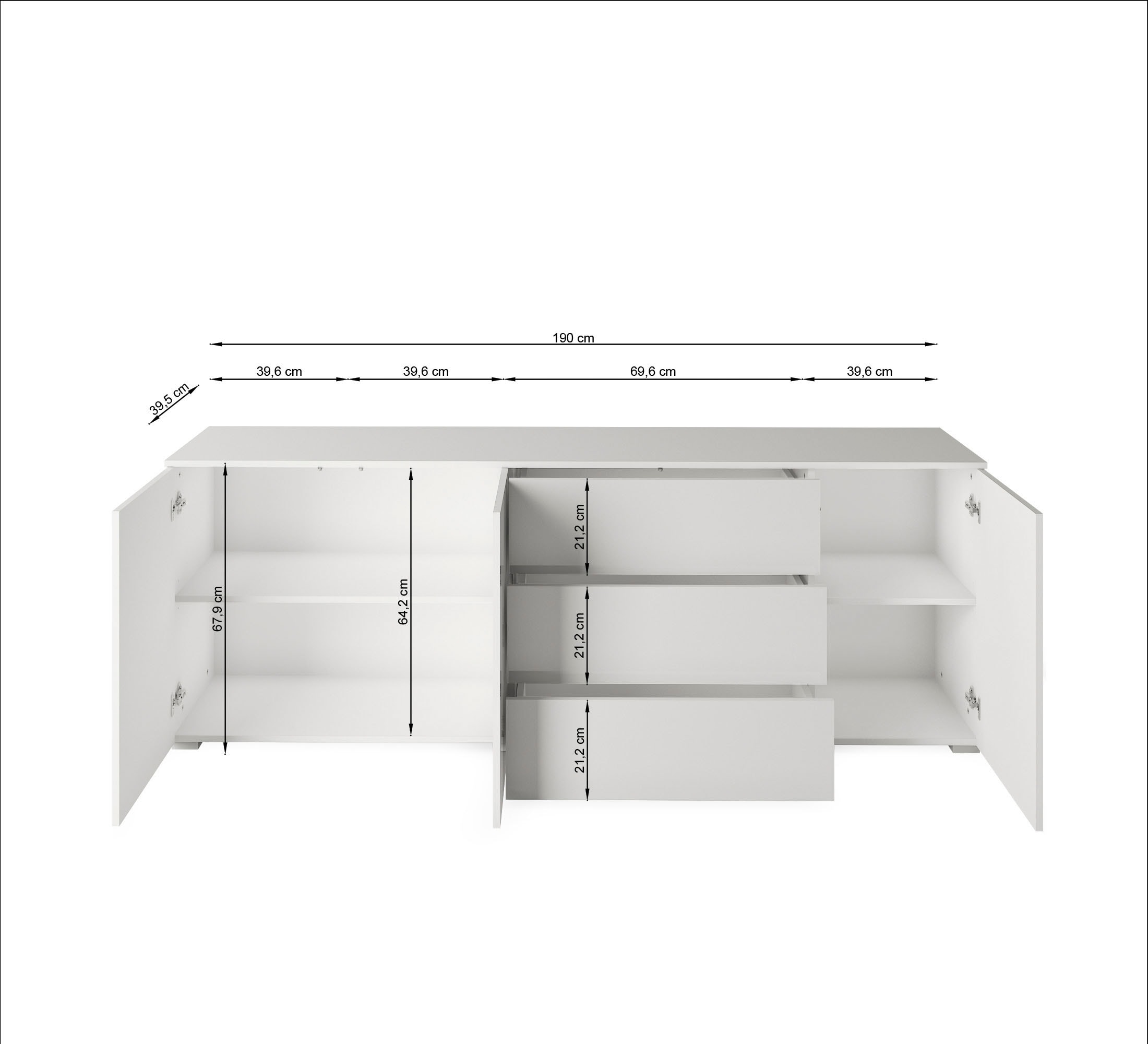 INOSIGN Sideboard »PARIS«, (1 St.), Moderne 190cm breite grifflose Kommode, vielseitig einsetzbar