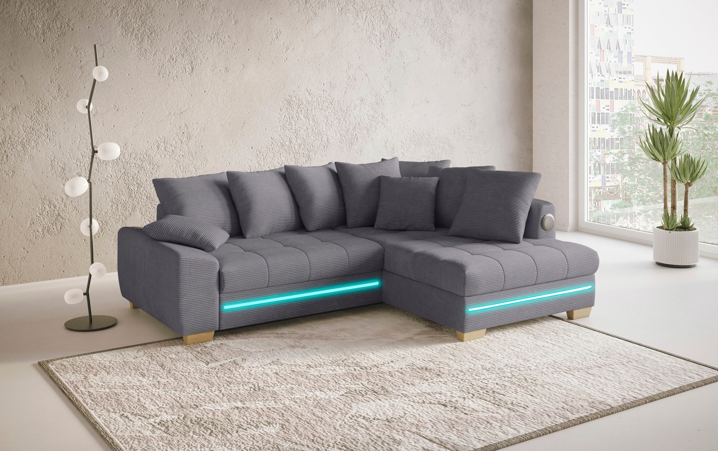 Mr. Couch Ecksofa »Nikita II, L-Form«, RGB-LED, Bluetooth-Soundsystem, wahlweise mit Bett, Bettkasten