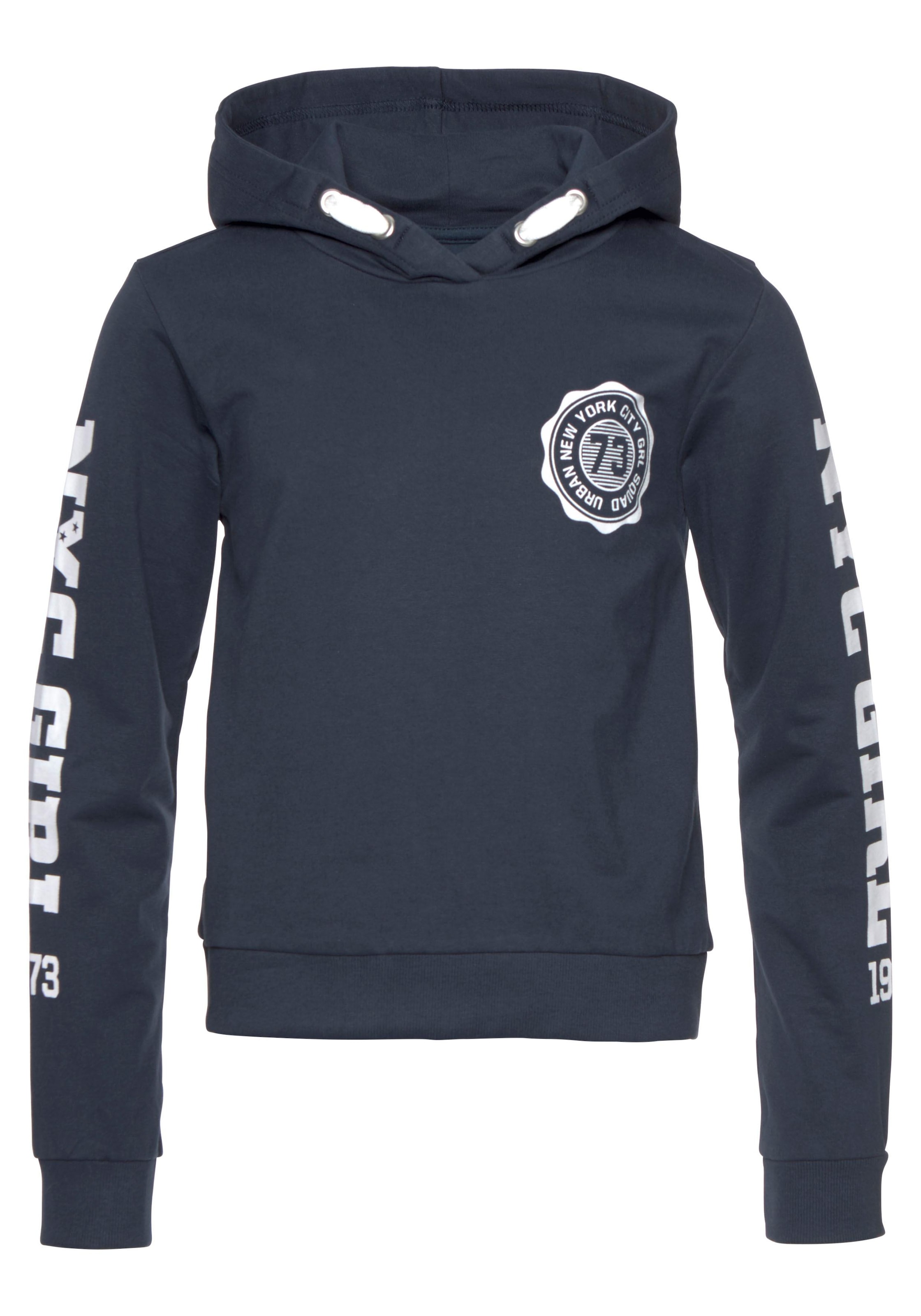 KIDSWORLD Kapuzensweatshirt »Shirt mit Ärmelprint«, Langarm, mit stylischem Print, mit Kapuze, aus Baumwolle