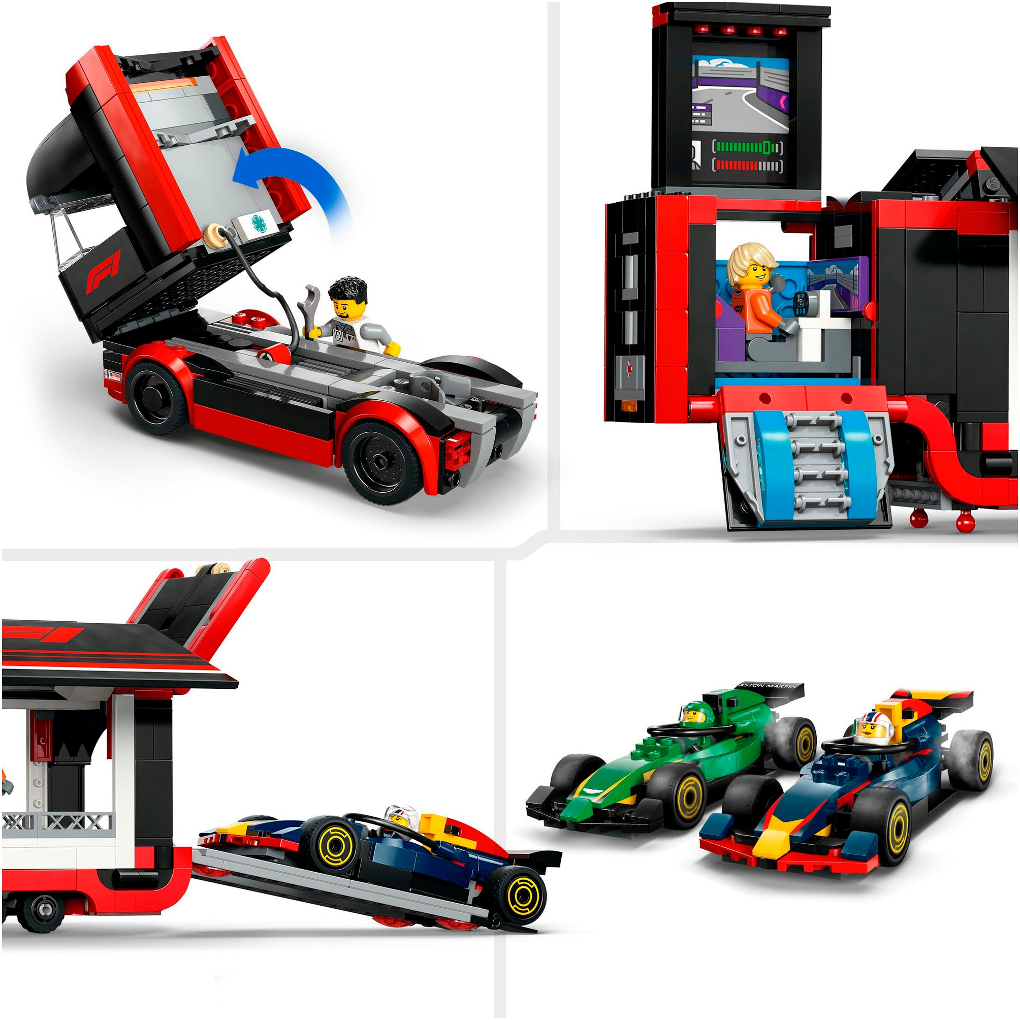 LEGO® Konstruktionsspielsteine »F1® Transporter mit RB20 & AMR24 F1® Rennautos (60445), LEGO City«, (1086 St.), Made in Europe