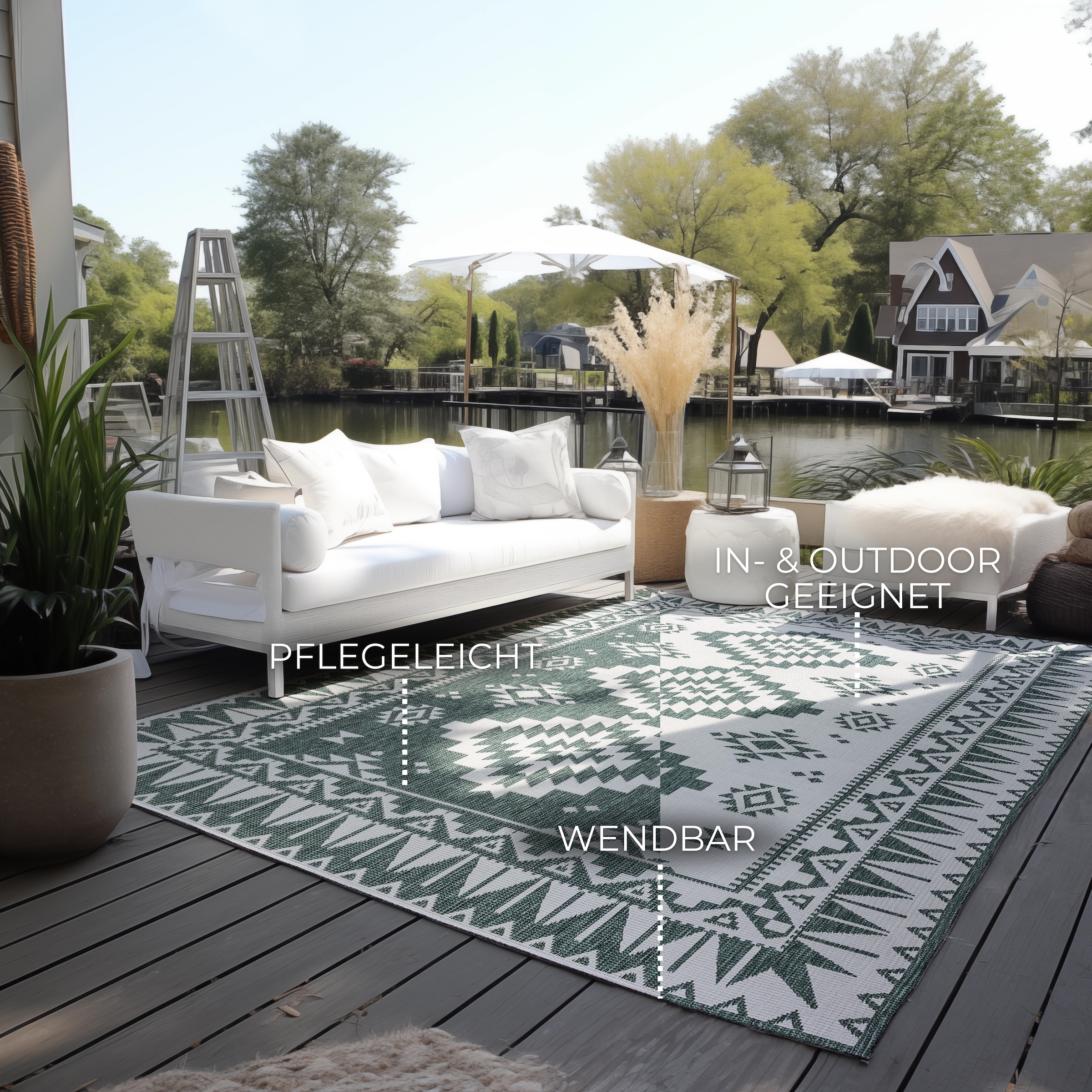 ELLE DECORATION Teppich »Dynamic, Wendeteppich«, rechteckig, 5 mm Höhe, Flachgewebe, In-& Outdoor, Modern, wendbar, Balkon, Wohnzimmer, Außen