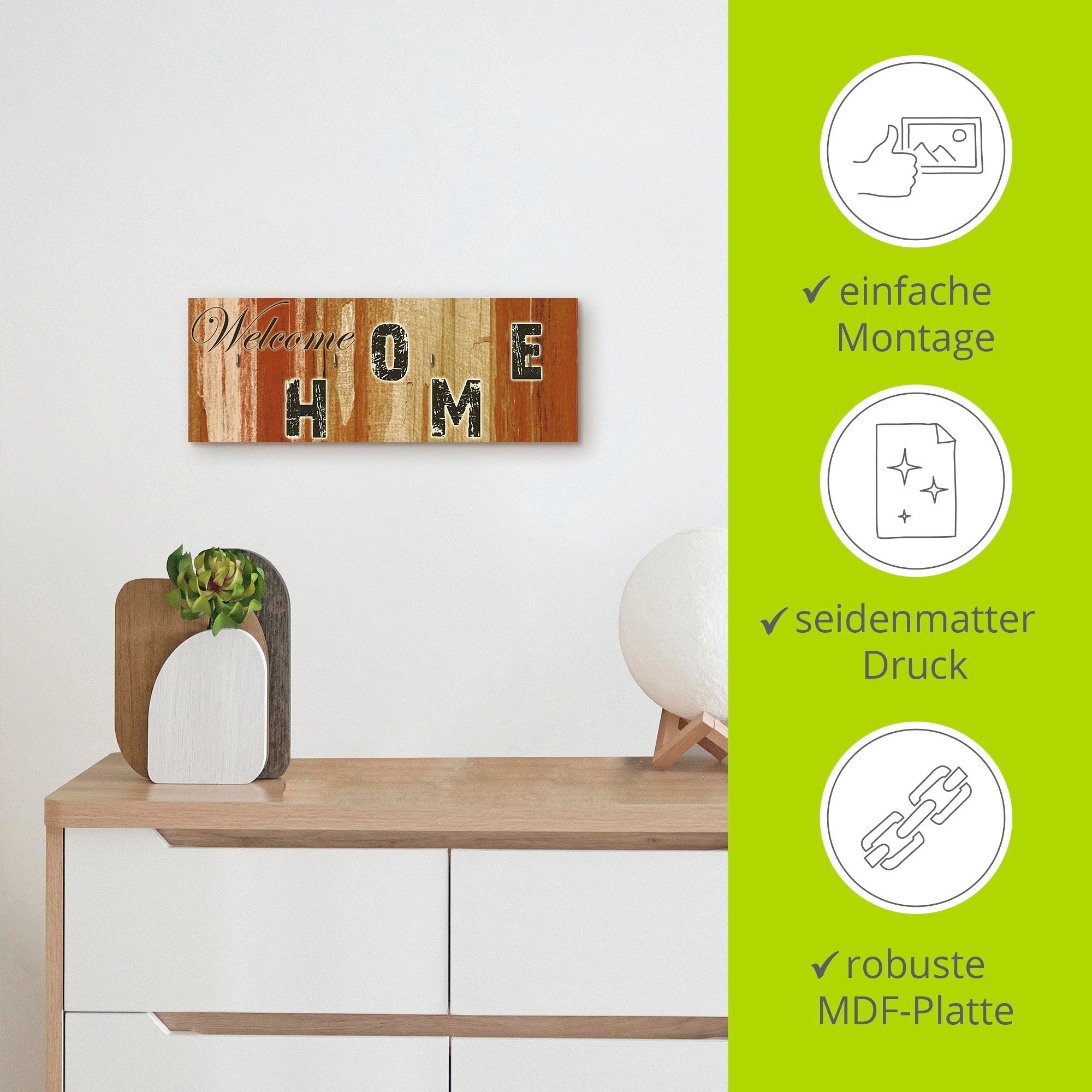 Artland Hakenleiste »Willkommen zuhause_braun«, MDF