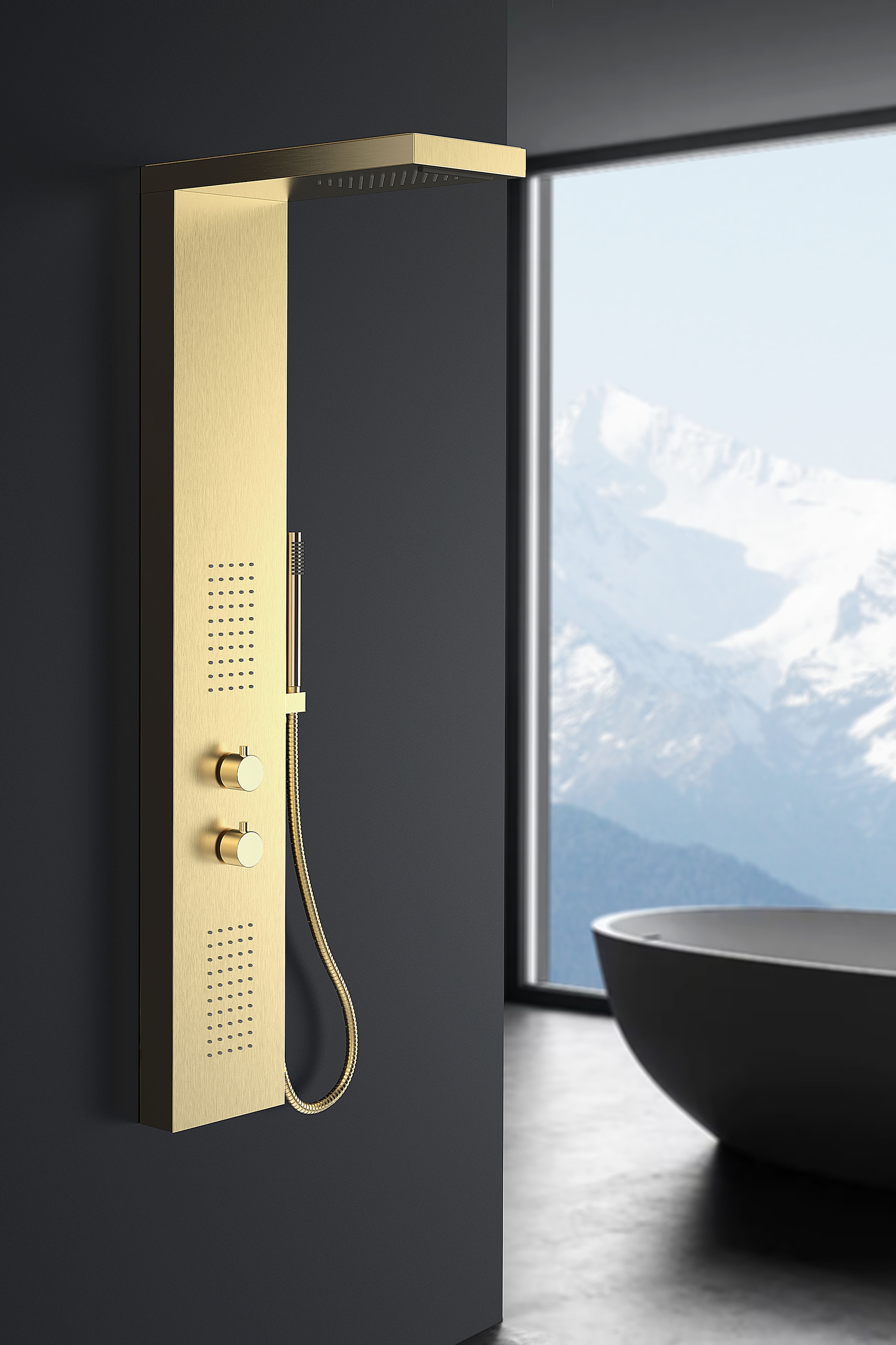 Marwell Duschsäule »Essenza gold«, Edelstahl Regendusche, 125x20 cm