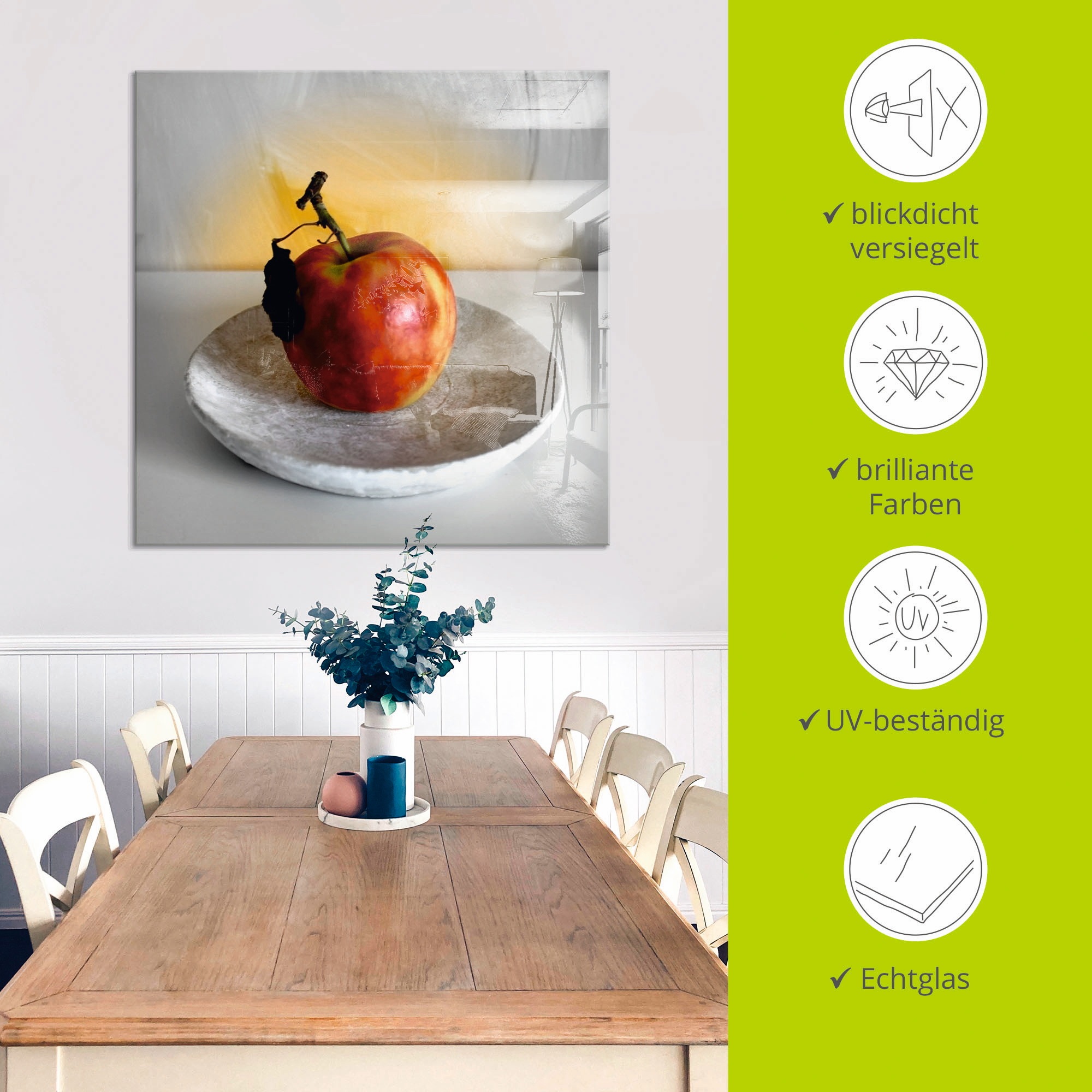 Artland Glasbild »Ein Apfel am Tag« Arrangements 1 Stk. tlg. in verschiedenen Größen