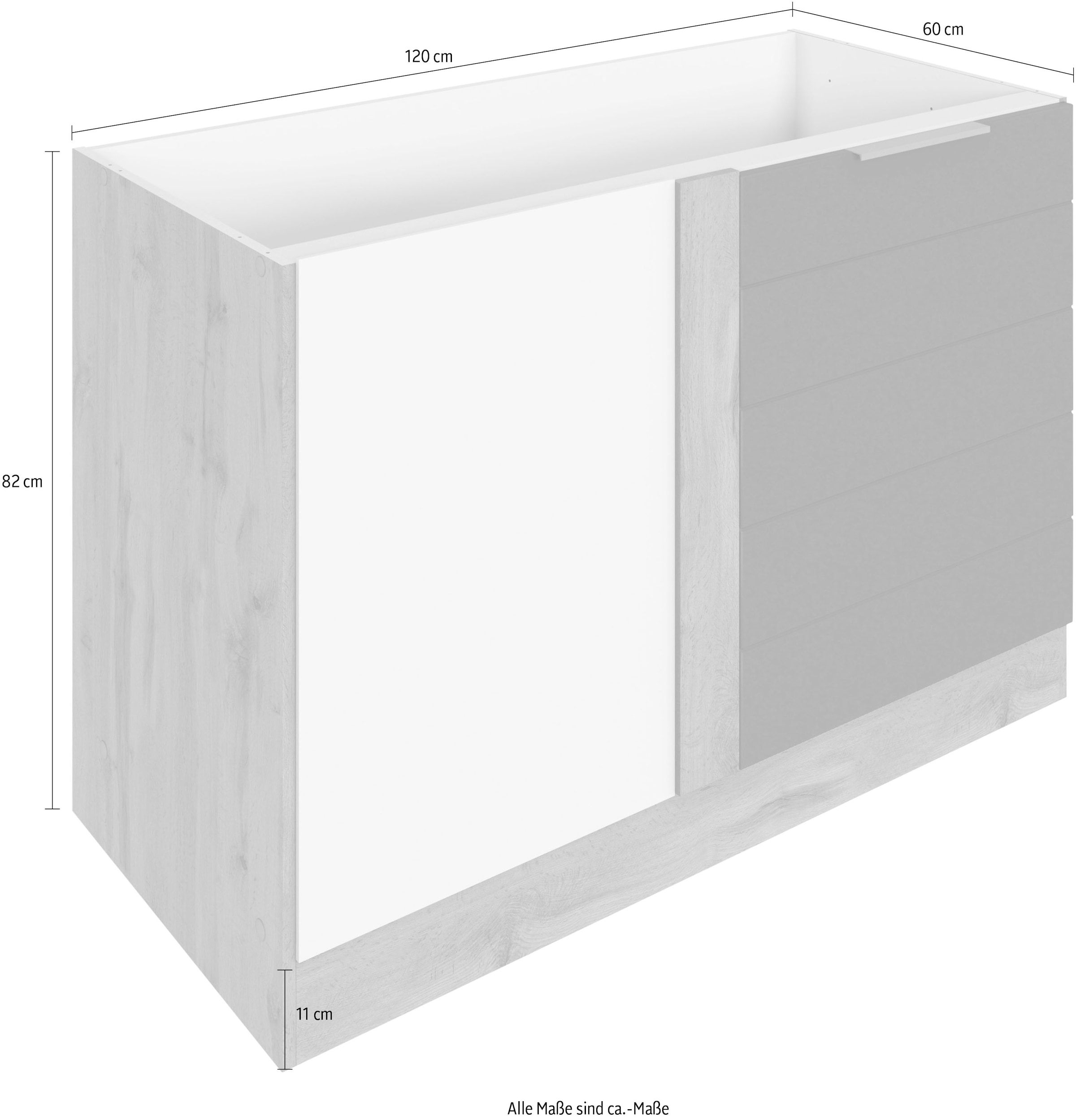 KOCHSTATION Eckunterschrank »KS-Luhe«, 120 cm breit, hochwertige MDF-Fronten mit waagerechter Lisene