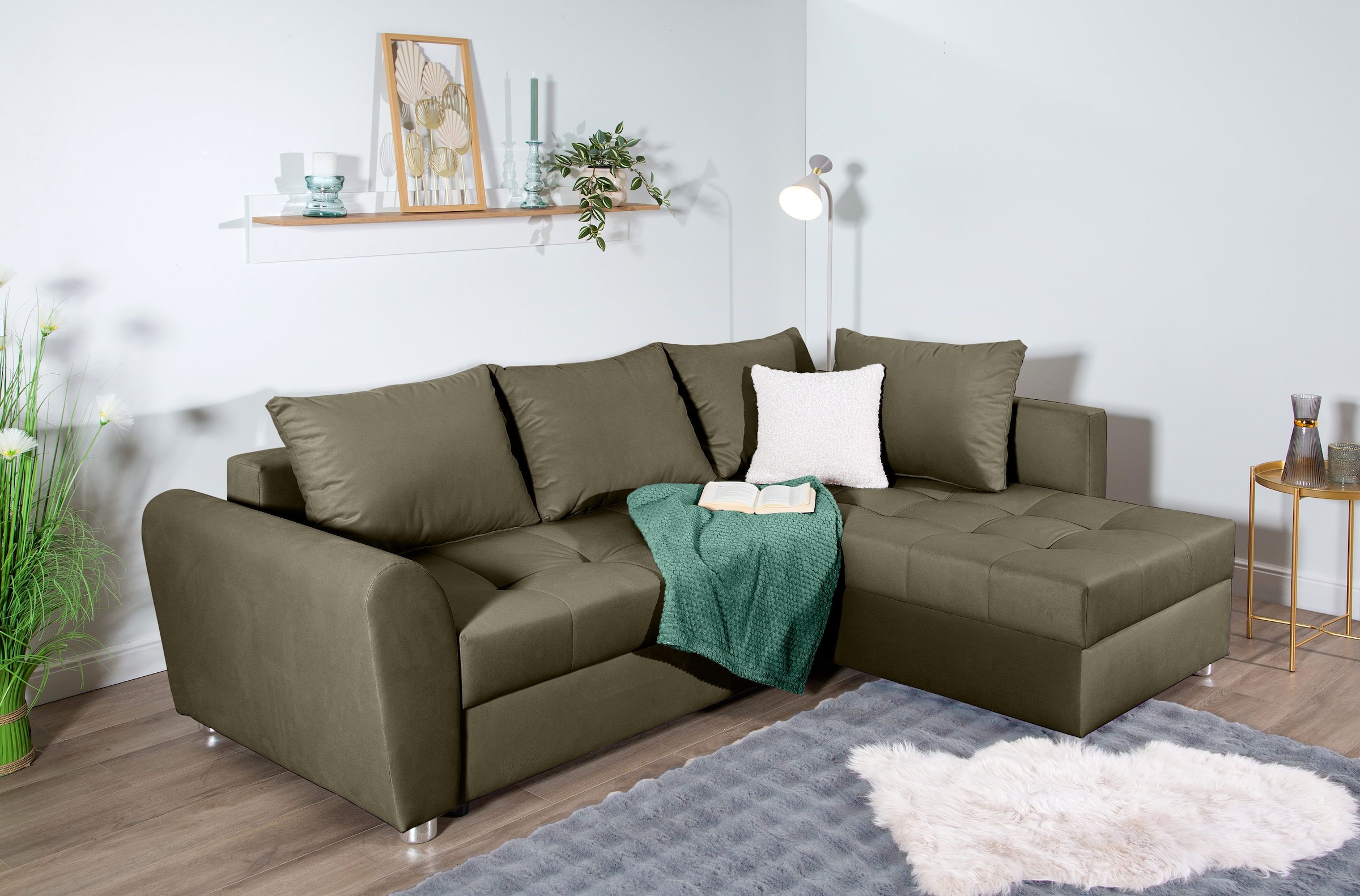 COLLECTION AB Ecksofa »Jana L-Form«, inkl. Bettfunktion,Bettkasten und Bonnelfederkern