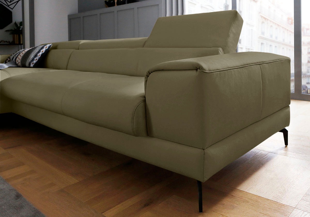W.SCHILLIG Ecksofa »piedroo, Designsofa mit tollem Sitzkomfort, bequem, L-Form«, Kopfteilverstellung, wahlweise mit Sitztiefenverstellung, Breite 343cm